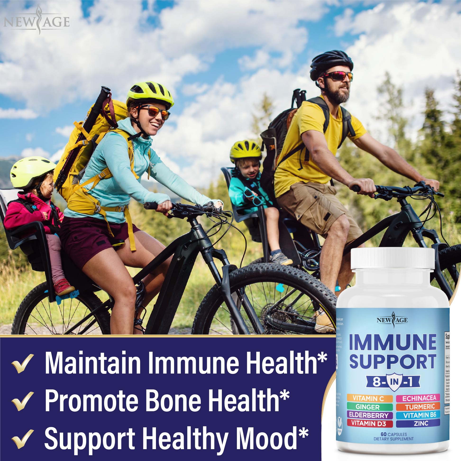 NEW AGE 8 in 1 Immune Support Booster Supplement with Echinacea, Vitamin C NEW AGE