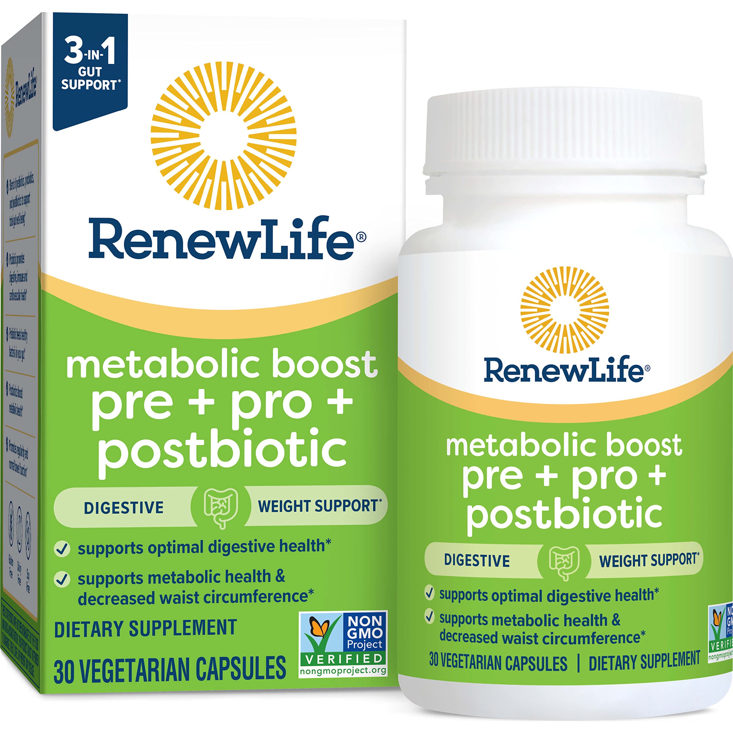 Renew Life Metabolic Boost Pre + Pro + Postbiotic; Prebiotics, Probiotics and Postbiotics 