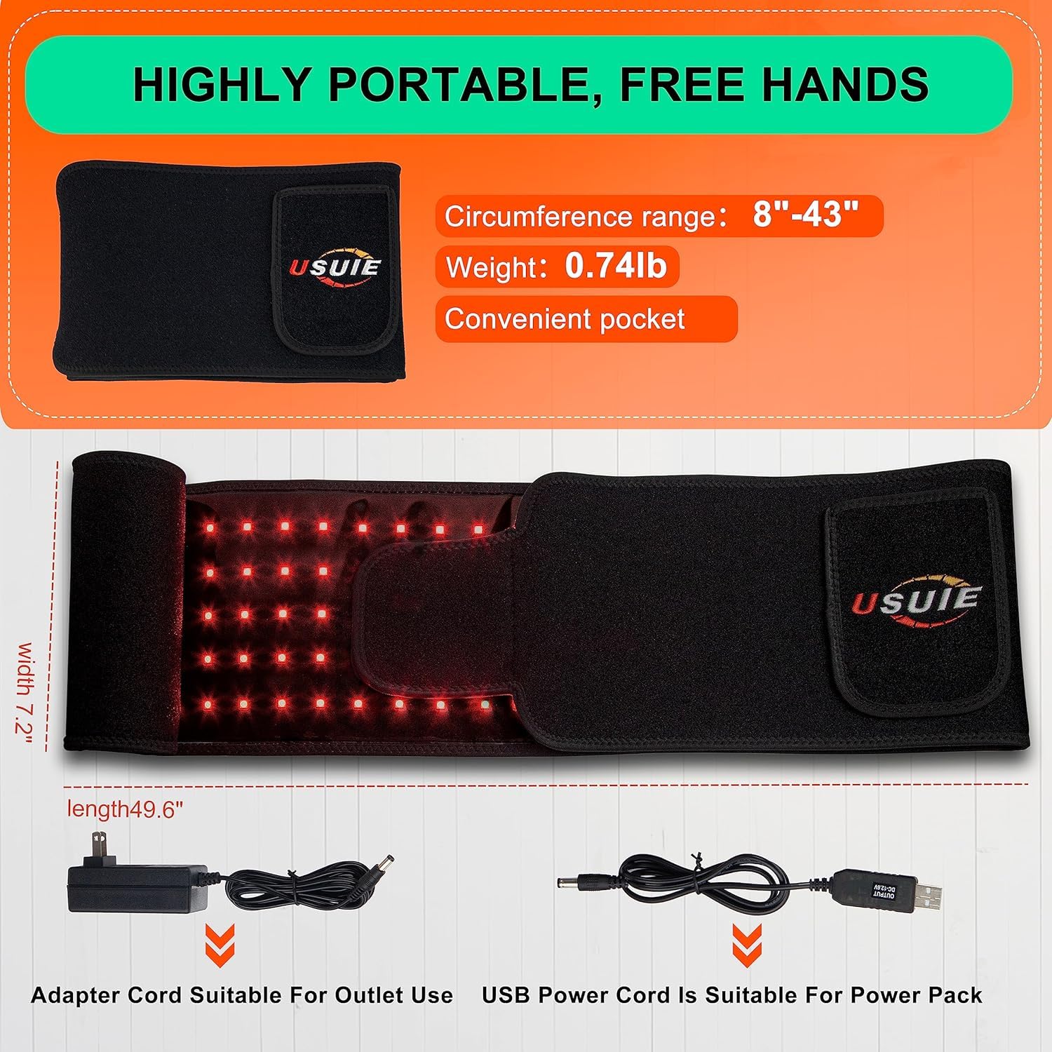 USUIE Red Light Therapy Belt, Infrared Light Therapy Wrap Red Light Therapy Device USUIE