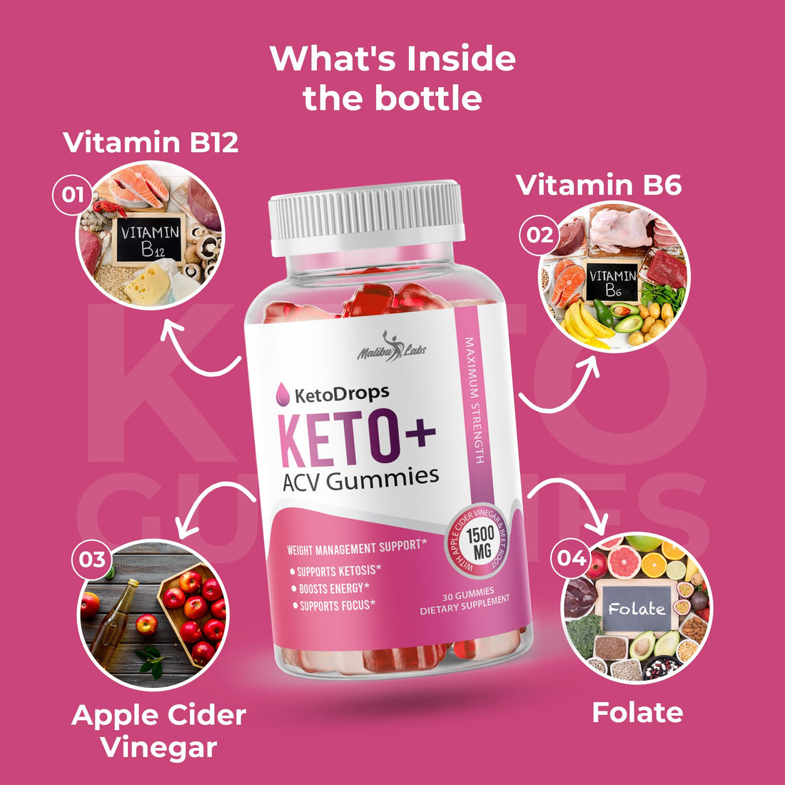 Keto Drops ACV Gummies Weight Loss - 1500mg Once a Day, Strong Time Released 