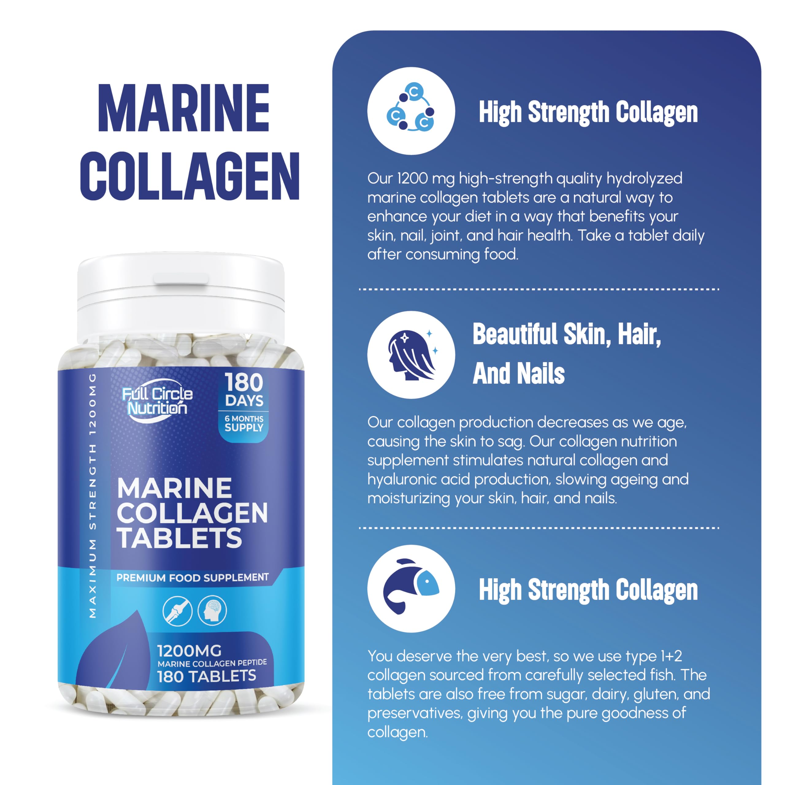 Marine Collagen Tablets 1200MG - 2400MG - 180 Days Supply Generic