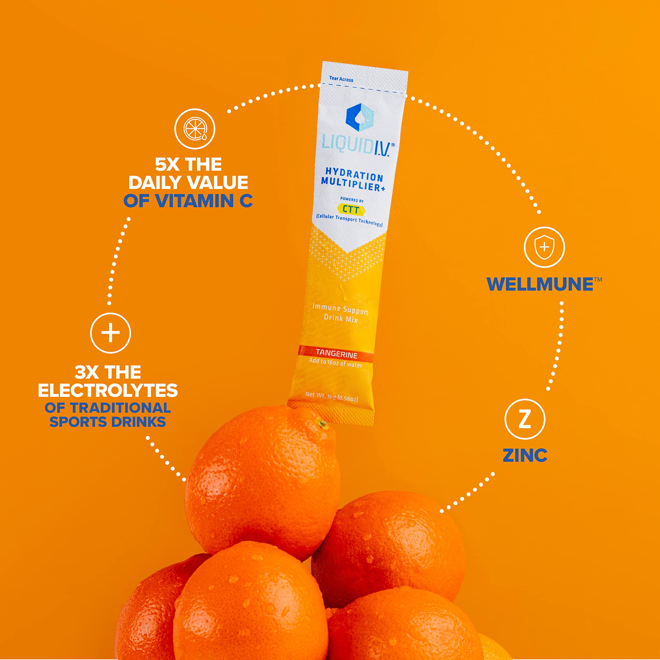 Liquid I.V. Hydration Multiplier + Immune Support - Tangerine - Hydration Powder Liquid I.V.