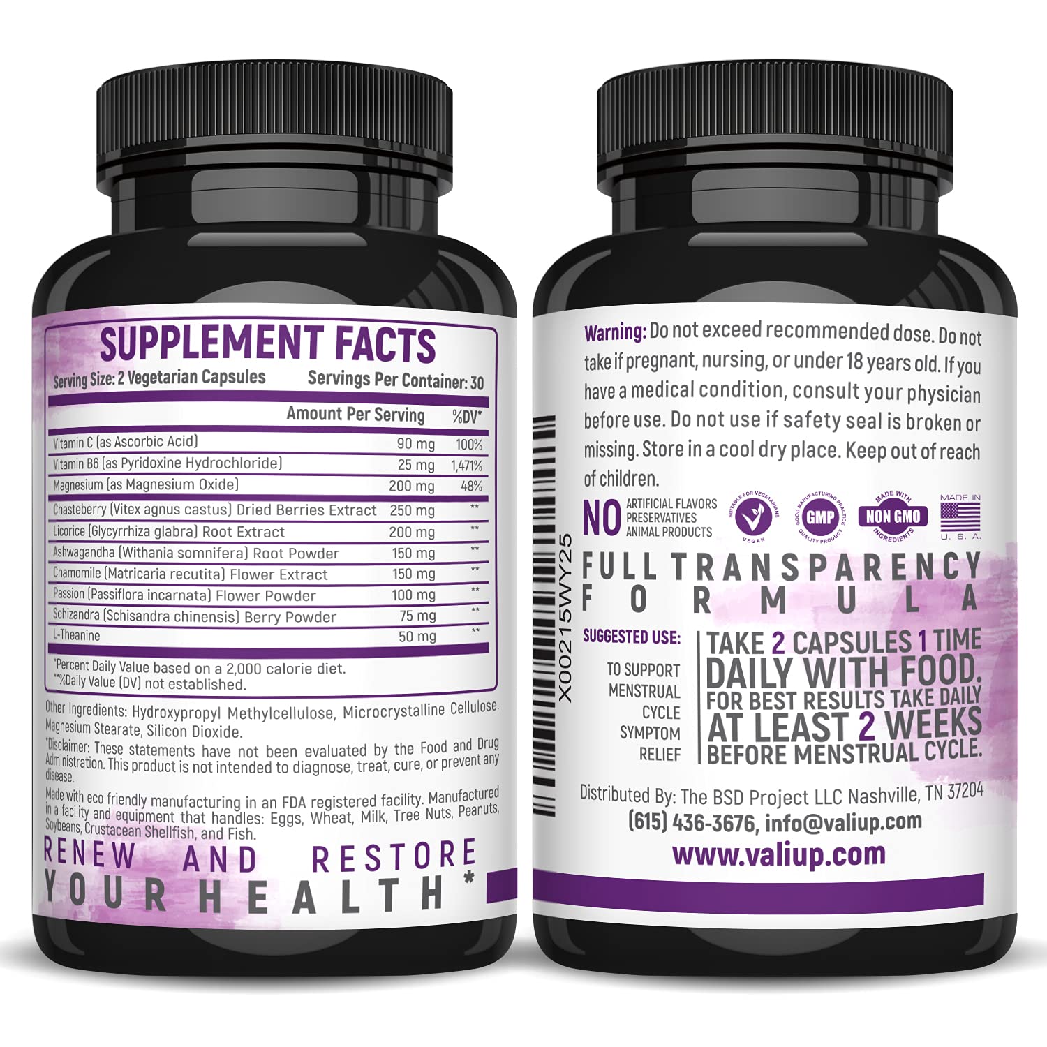 VALI Renew PMS Relief Supplement. Women’s Menstrual Cycle Support. Herbal Formula VALI