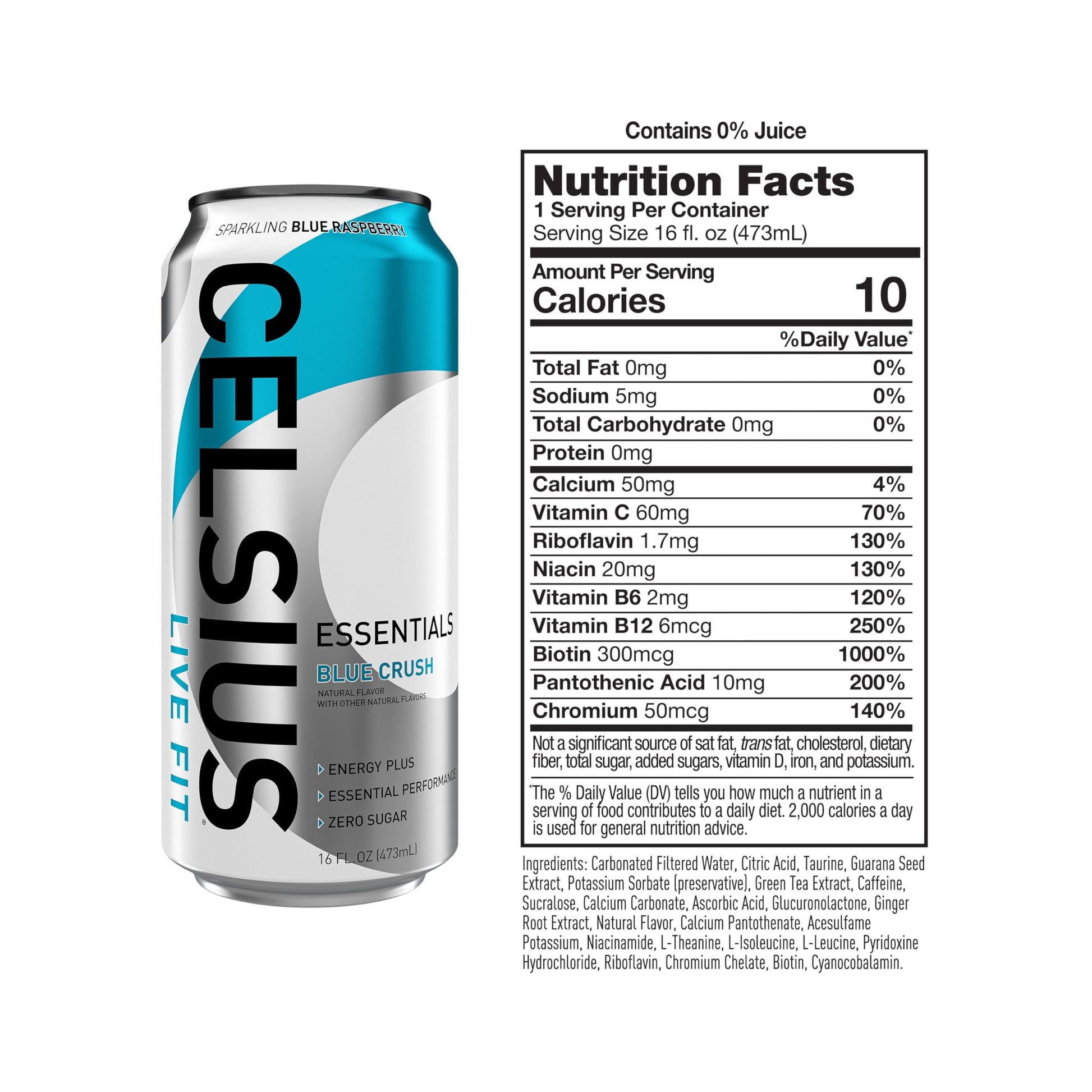 CELSIUS ESSENTIALS, Sparkling Blue Crush, Performance Energy Drink 16 Fl Oz (Pack of 12) CELSIUS