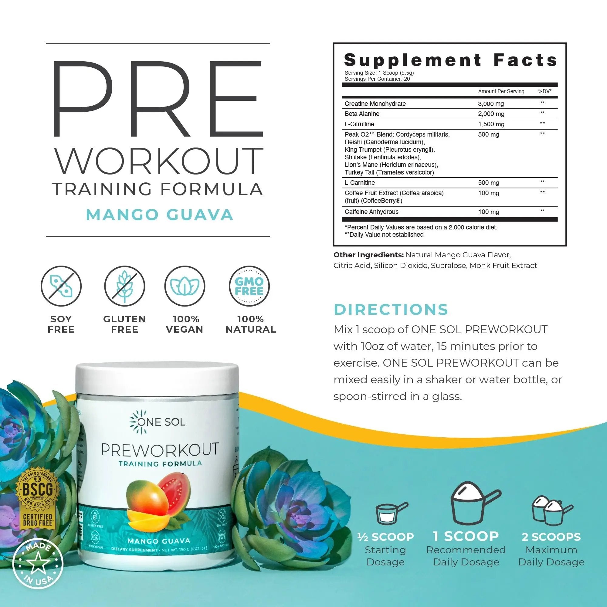 One Sol Pre-Workout for Women, Enhanced Pump & Focus, No Jitters Or Crash, Natural One Sol