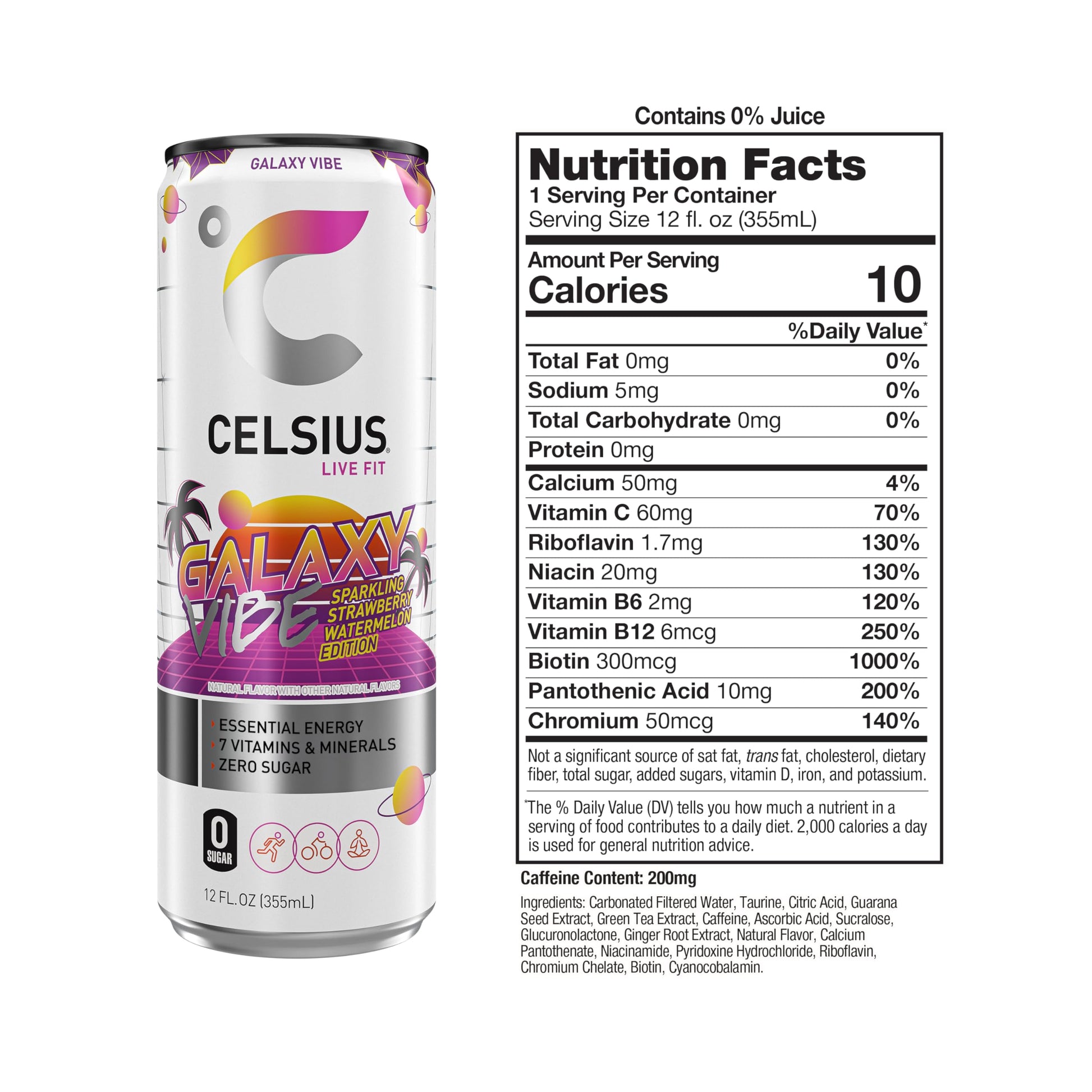 CELSIUS Sparkling Galaxy Vibe, Functional Essential Energy Drink 12 Fl Oz (Pack of 12) CELSIUS