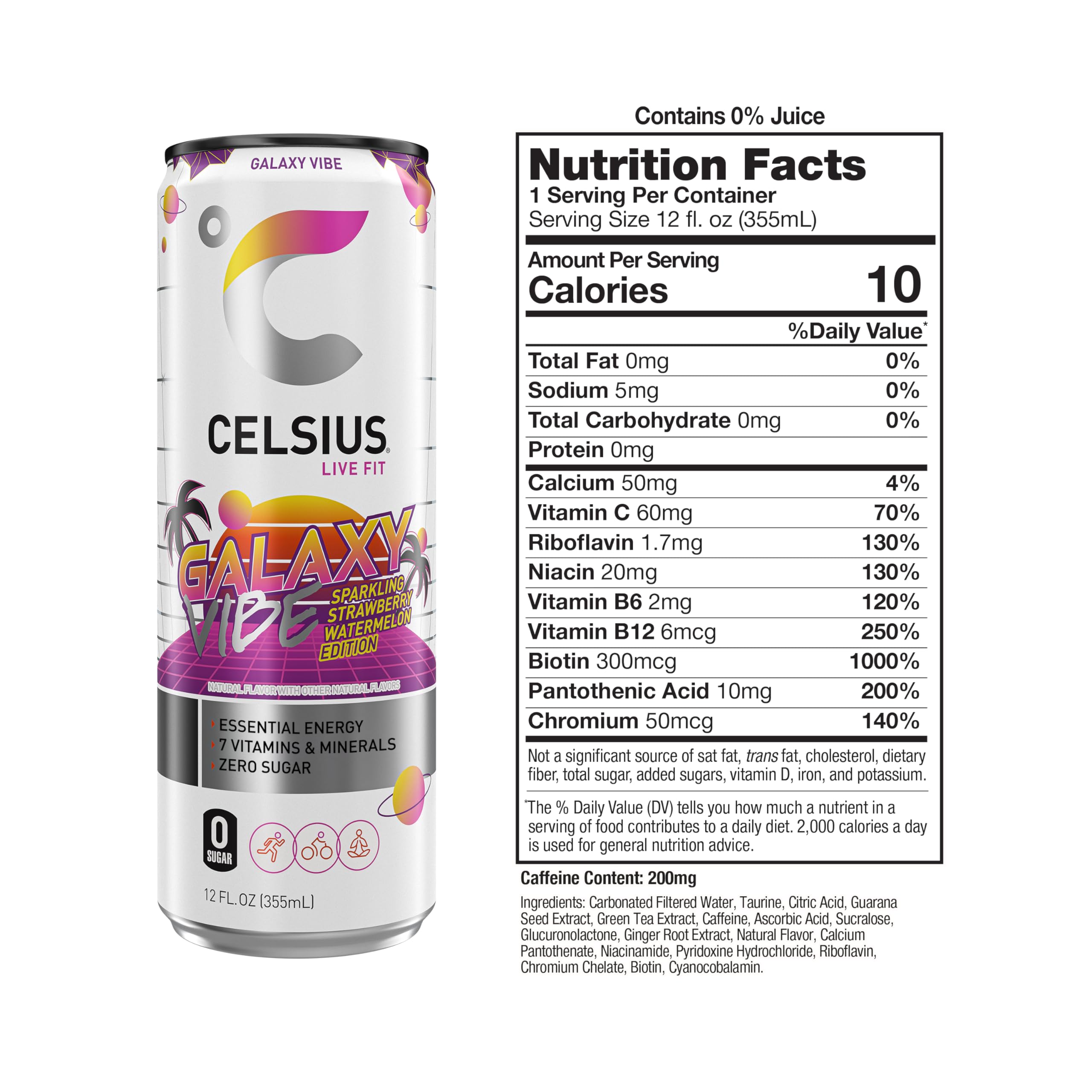 CELSIUS Sparkling Galaxy Vibe, Functional Essential Energy Drink 12 Fl Oz (Pack of 12) CELSIUS