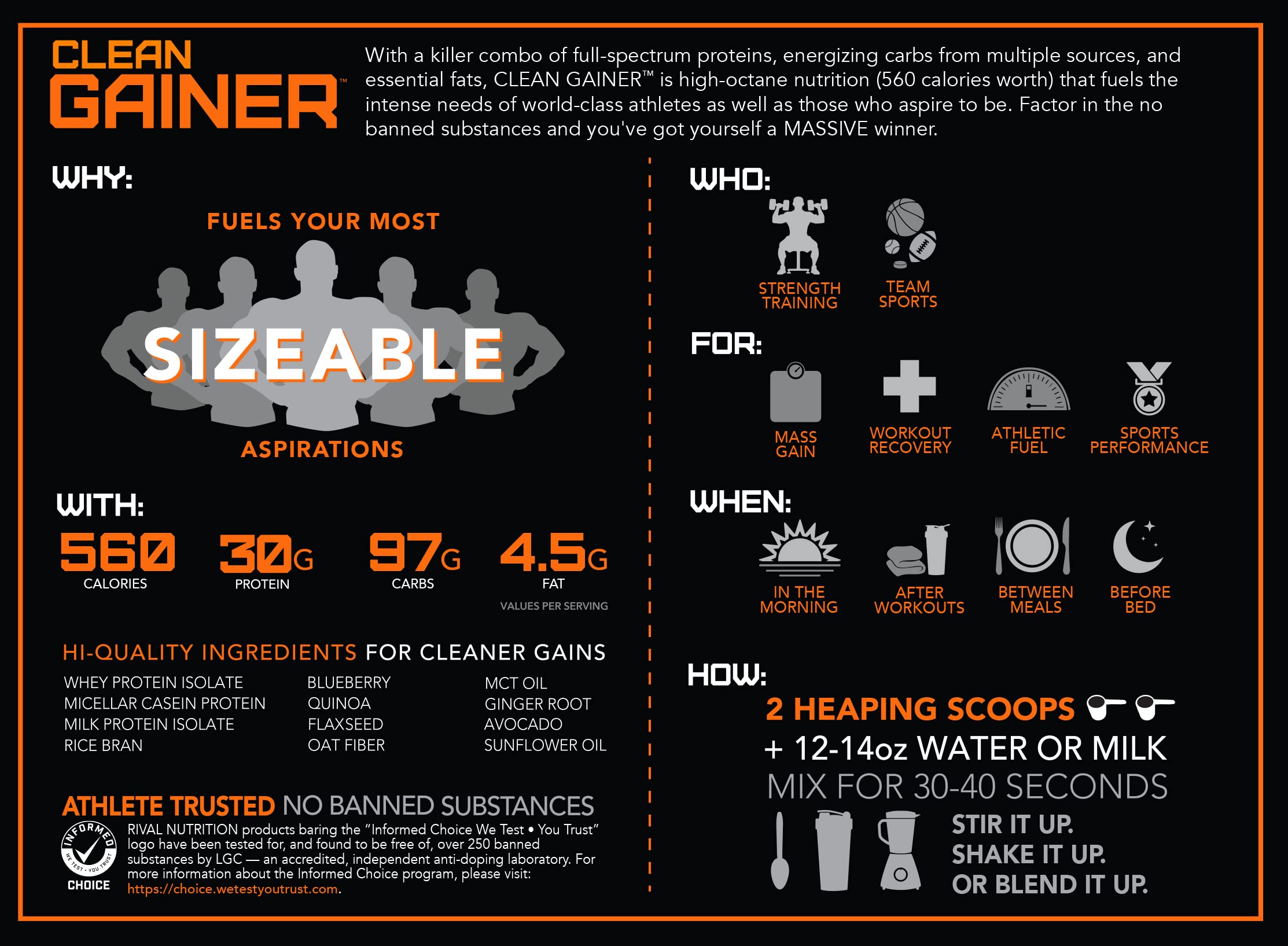 Rivalus Clean Gainer - Cookies & Cream, 5lbs Rivalus