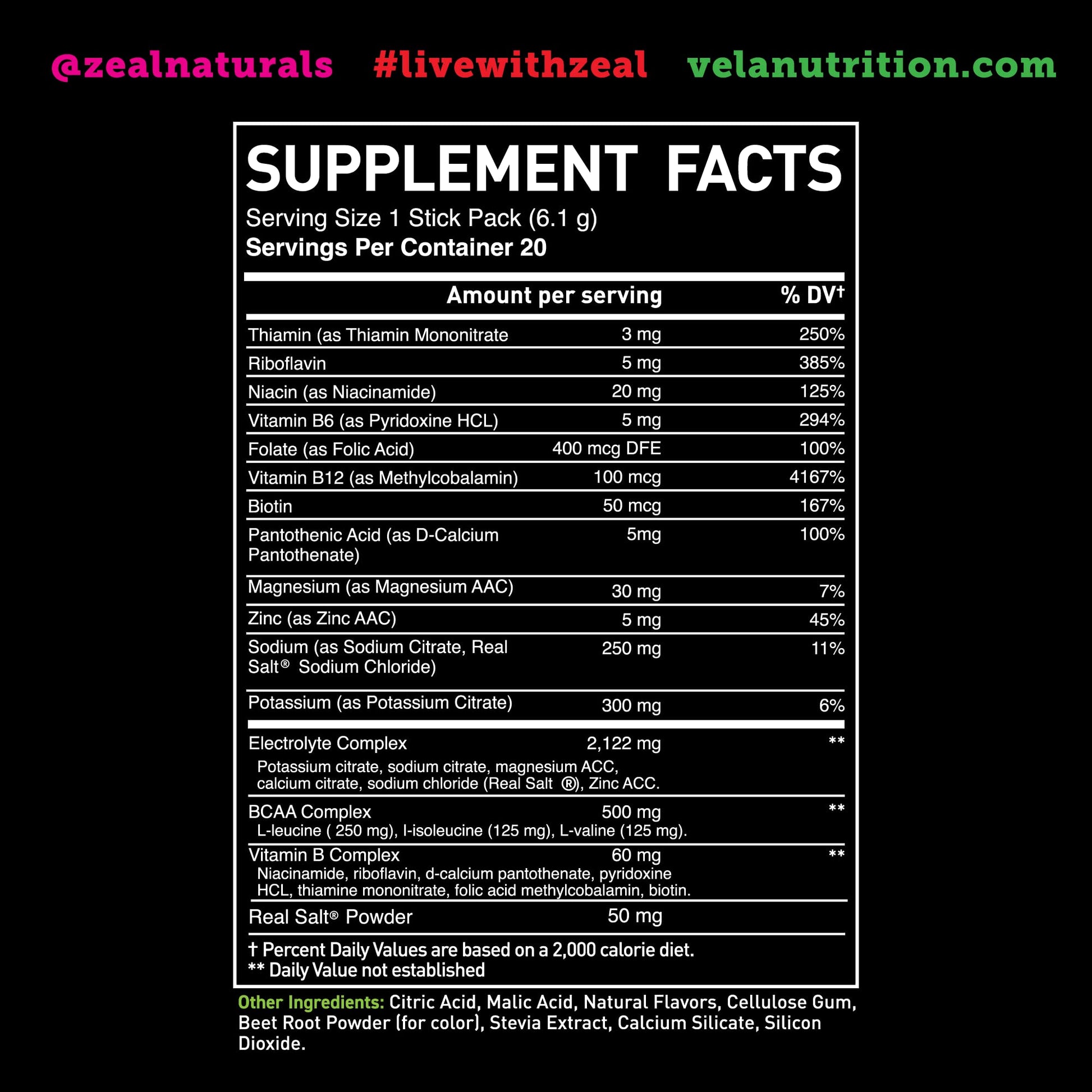 Enhanced Powder Stick Packs (Cherry Limeade- 20 Packets) Sugar Free + BCAA B Zeal Naturals