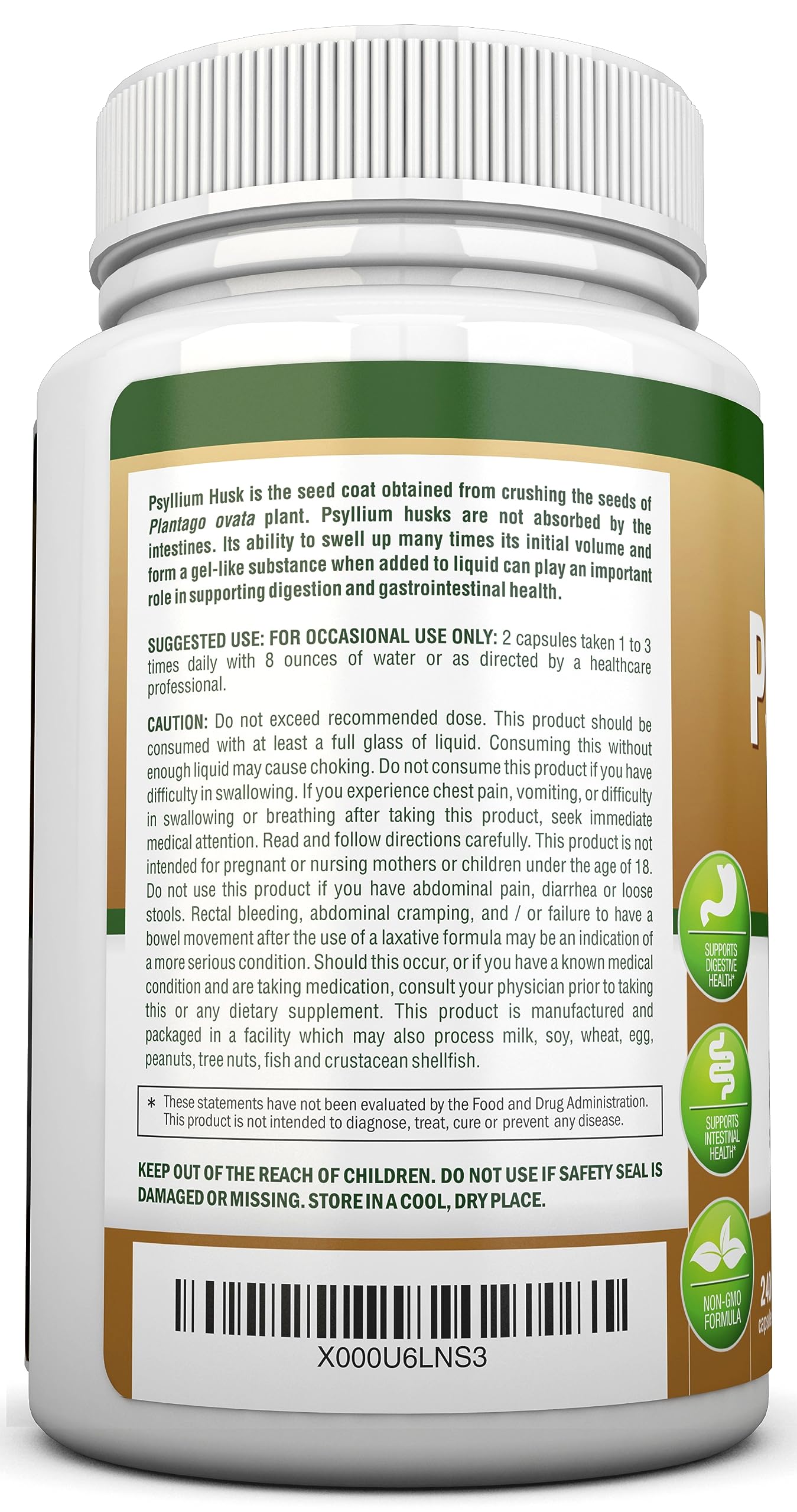NutriONN PSYLLIUM Husk Capsules - 1450mg Per Serving - 240 Capsules - Double Strength NutriONN