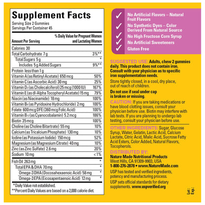 Nature Made Prenatal Gummies with DHA and Folic Acid Dietary Supplement Prenatal Health