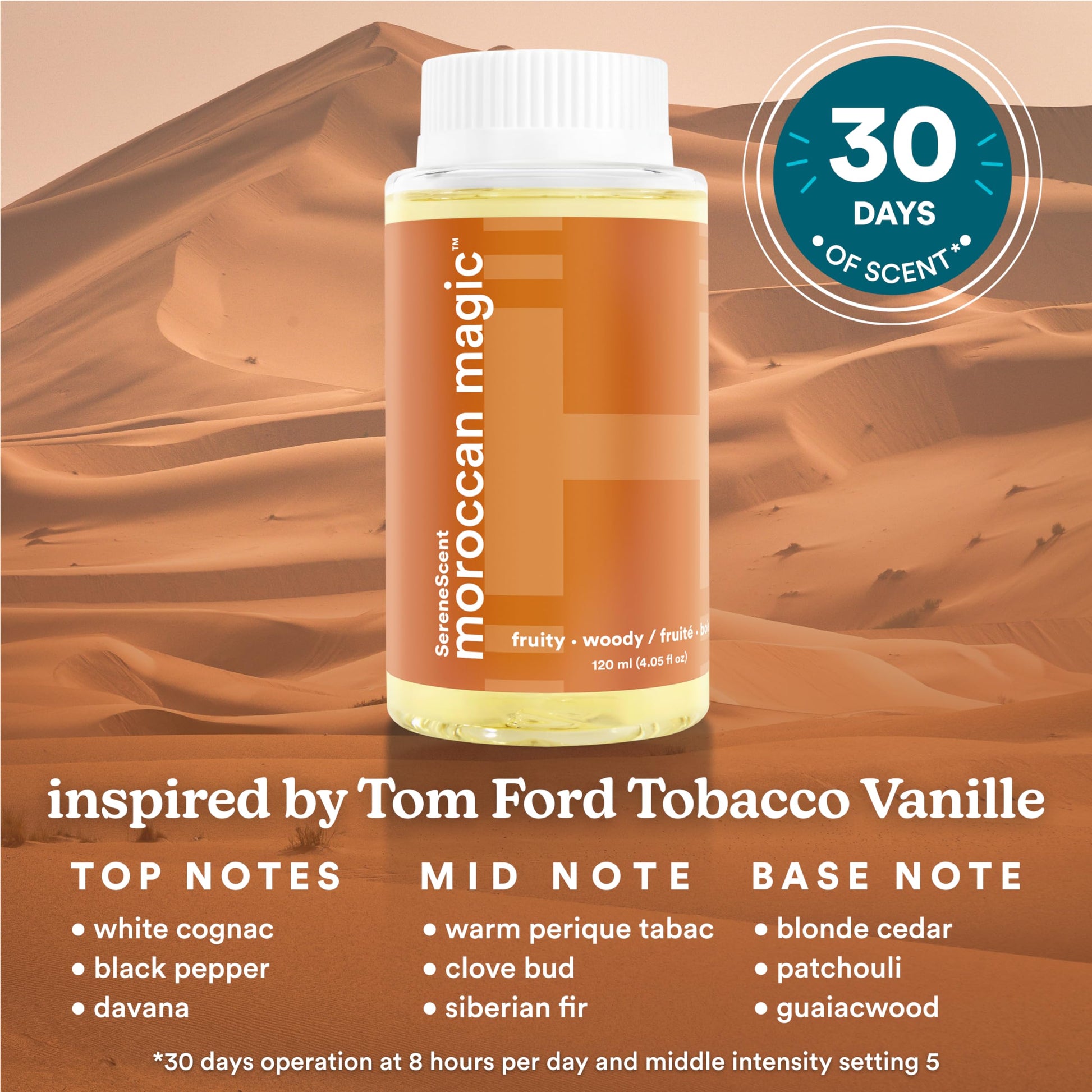 Homedics SereneScent Moroccan Magic Fragrance Oil Bottle, 120 ml, Clean & Natural, Fruity & Woody Homedics