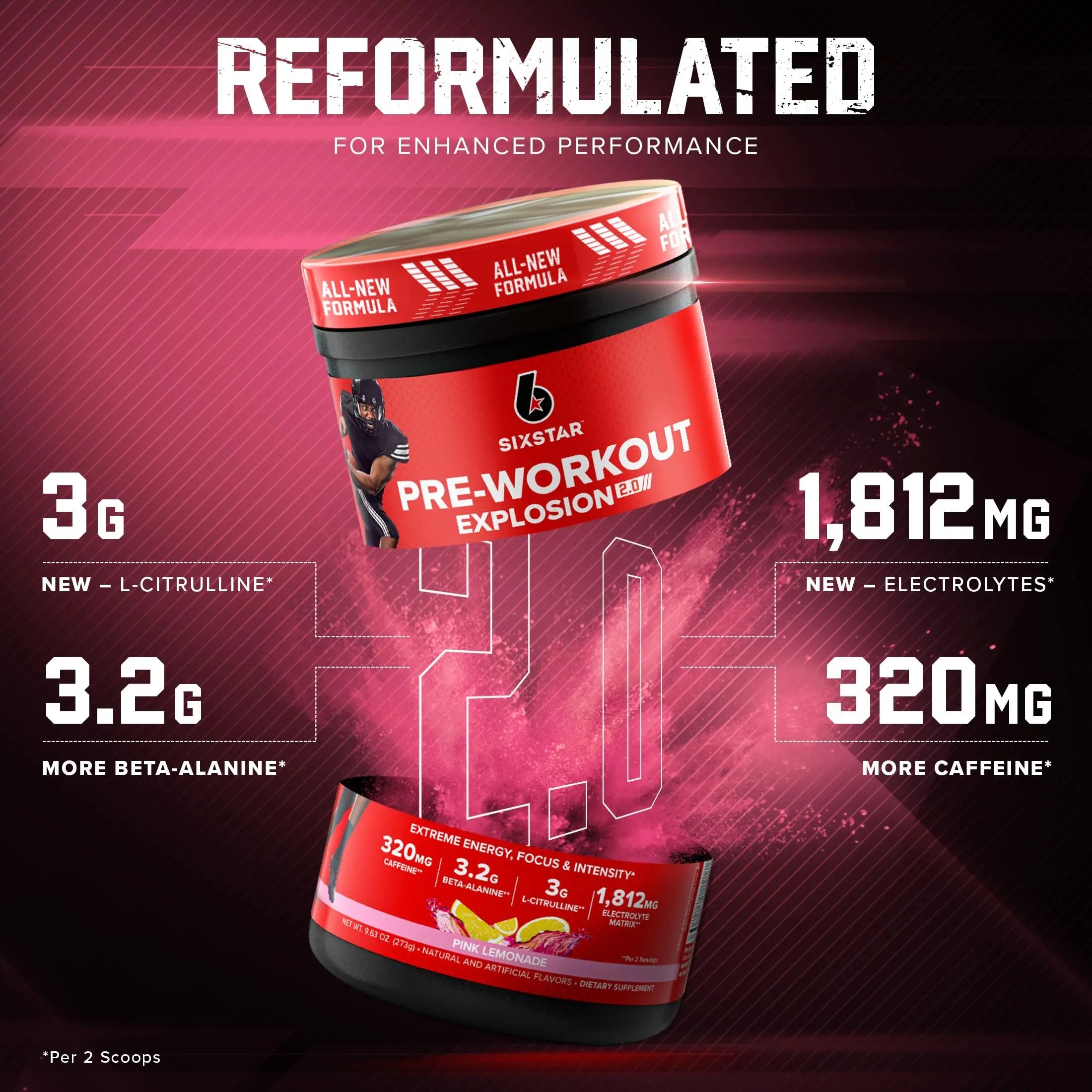 Six Star Pre-Workout Explosion 2.0 Pink Lemonade - Pre-Workout Powder, Explosive Energy Six Star