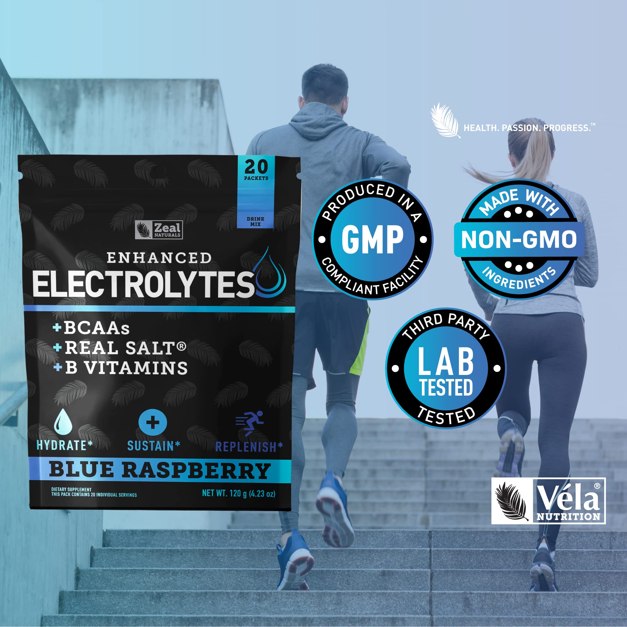 Enhanced Powder Stick Packs (Blue Raspberry - 20 Packets) Sugar Free + BCAA B-Vitamin Zeal Naturals