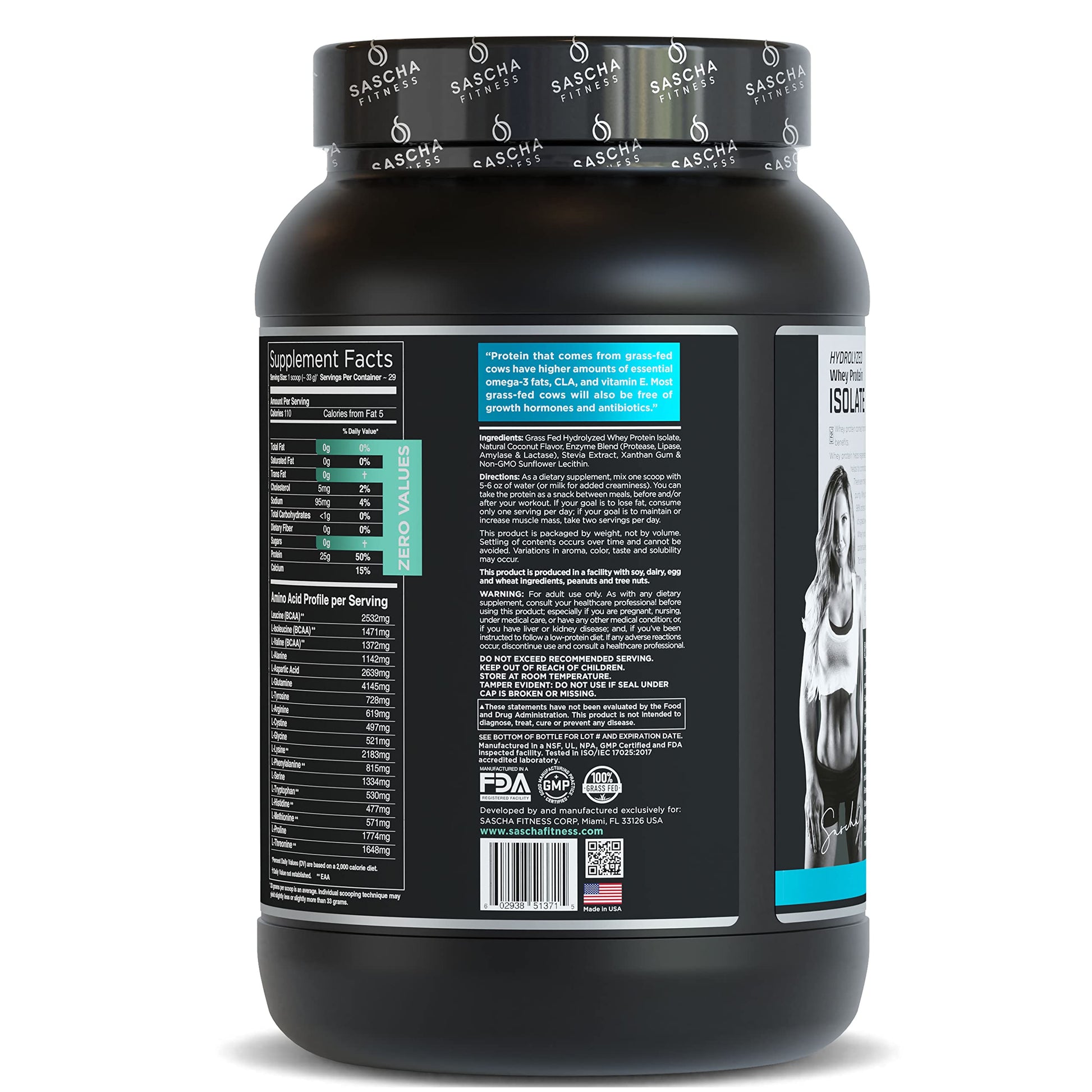 SASCHA FITNESS Hydrolyzed Whey Protein Isolate,100% Grass-Fed (2 Pounds, Coconut) SASCHA FITNESS
