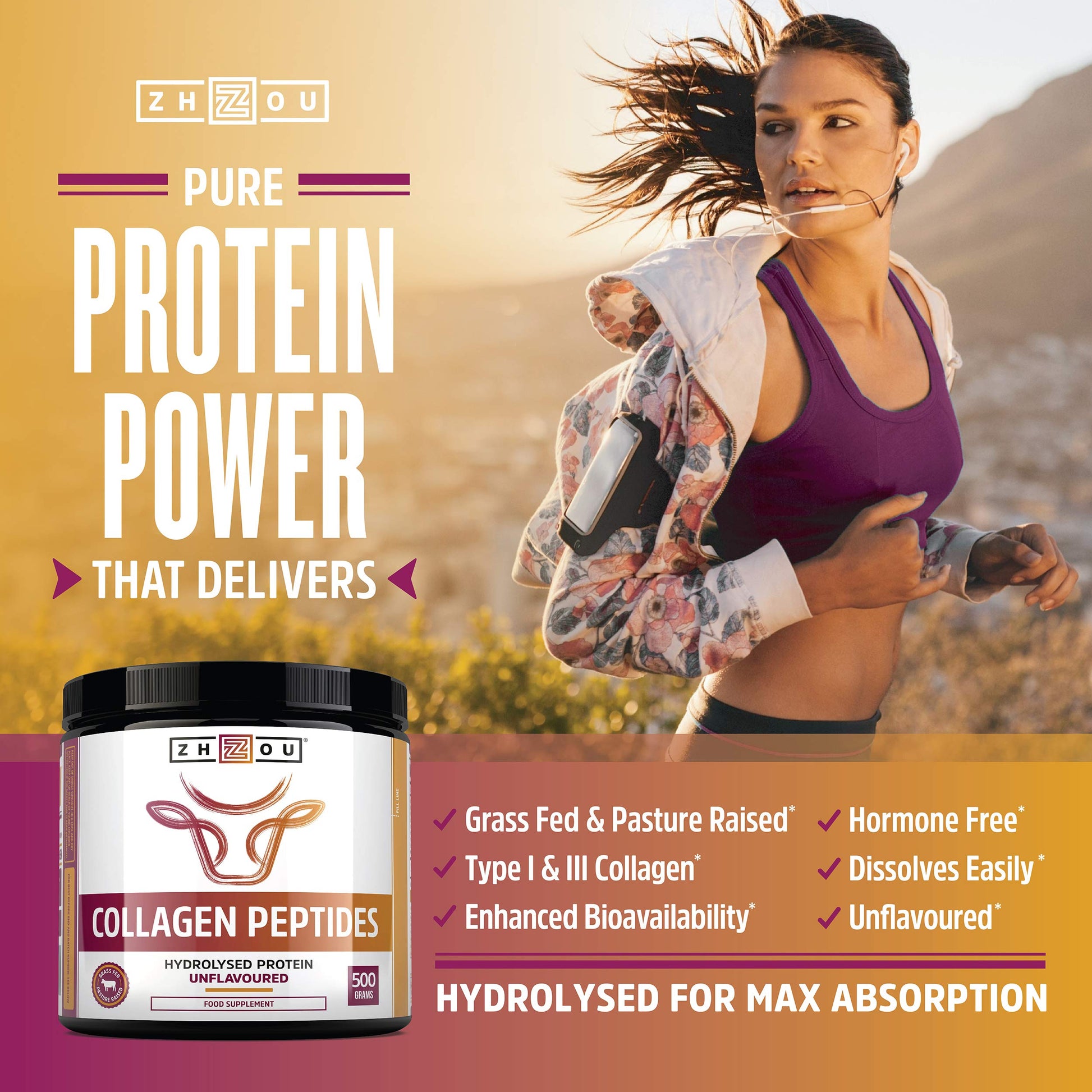 Collagen Powder 500g - Hydrolysed Collagen Peptides Powder - High Protein Bovine Collagen Supplement Nu U Nutrition