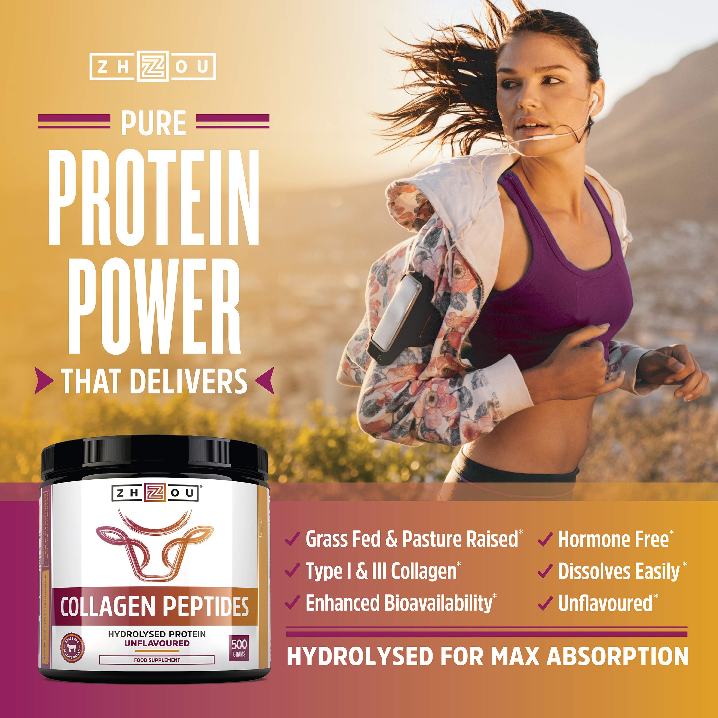 Collagen Powder 500g - Hydrolysed Collagen Peptides Powder - High Protein Bovine Collagen Supplement Nu U Nutrition