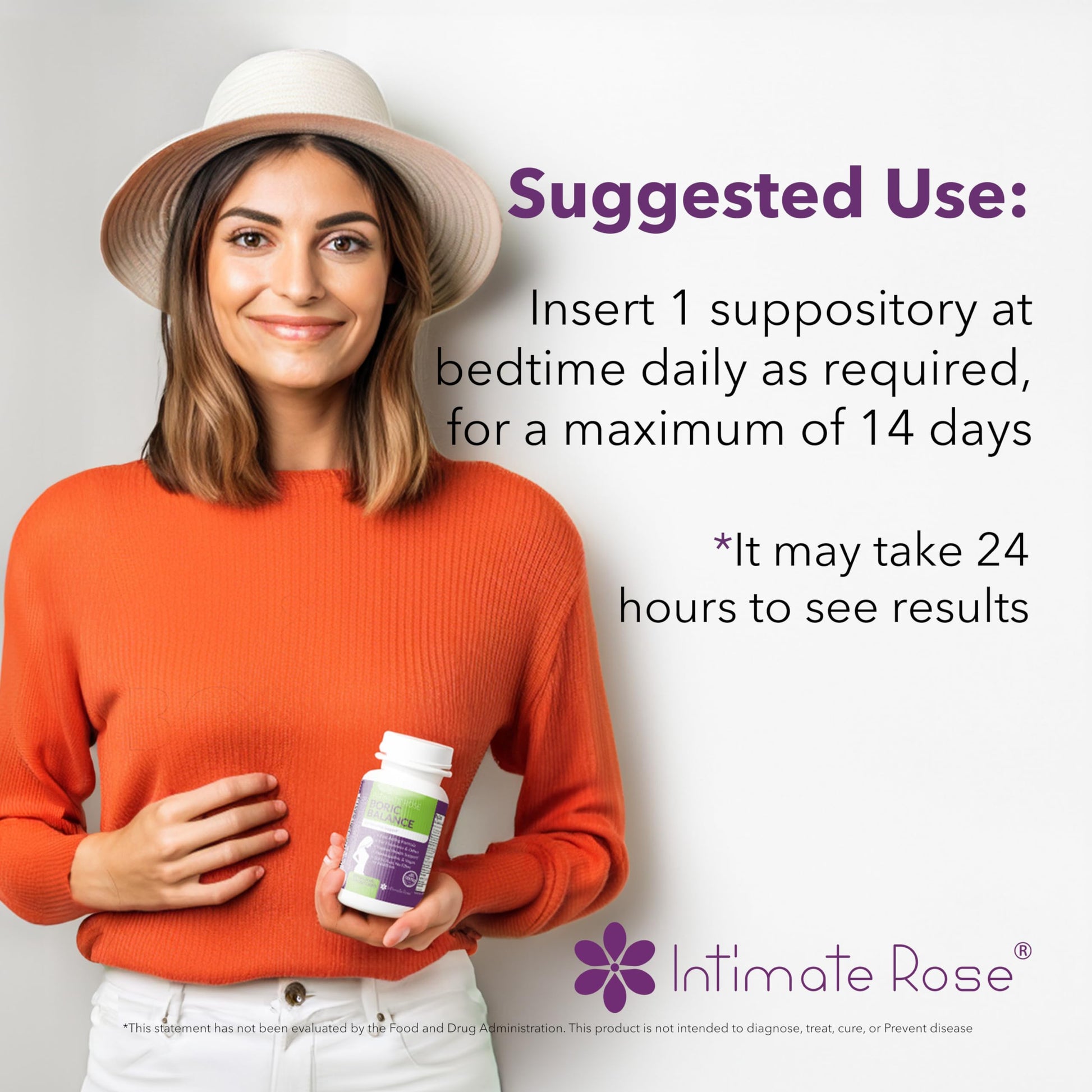 Boric Acid Suppositories - Helps Fight Against BV, Yeast Infections - Manages Odor - Promote pH Balance Intimate Rose