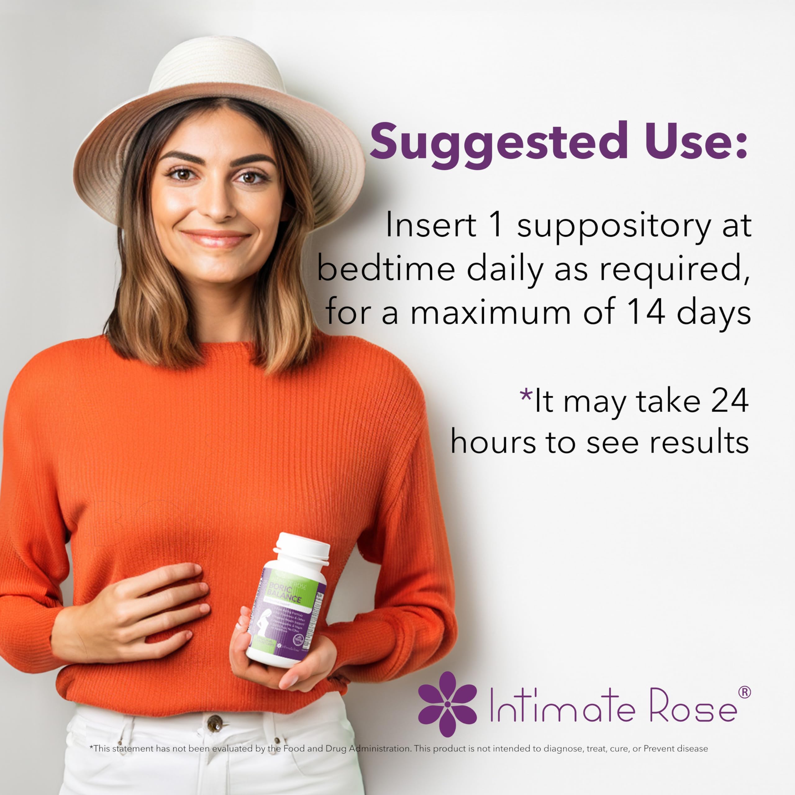 Boric Acid Suppositories - Helps Fight Against BV, Yeast Infections - Manages Odor - Promote pH Balance Intimate Rose