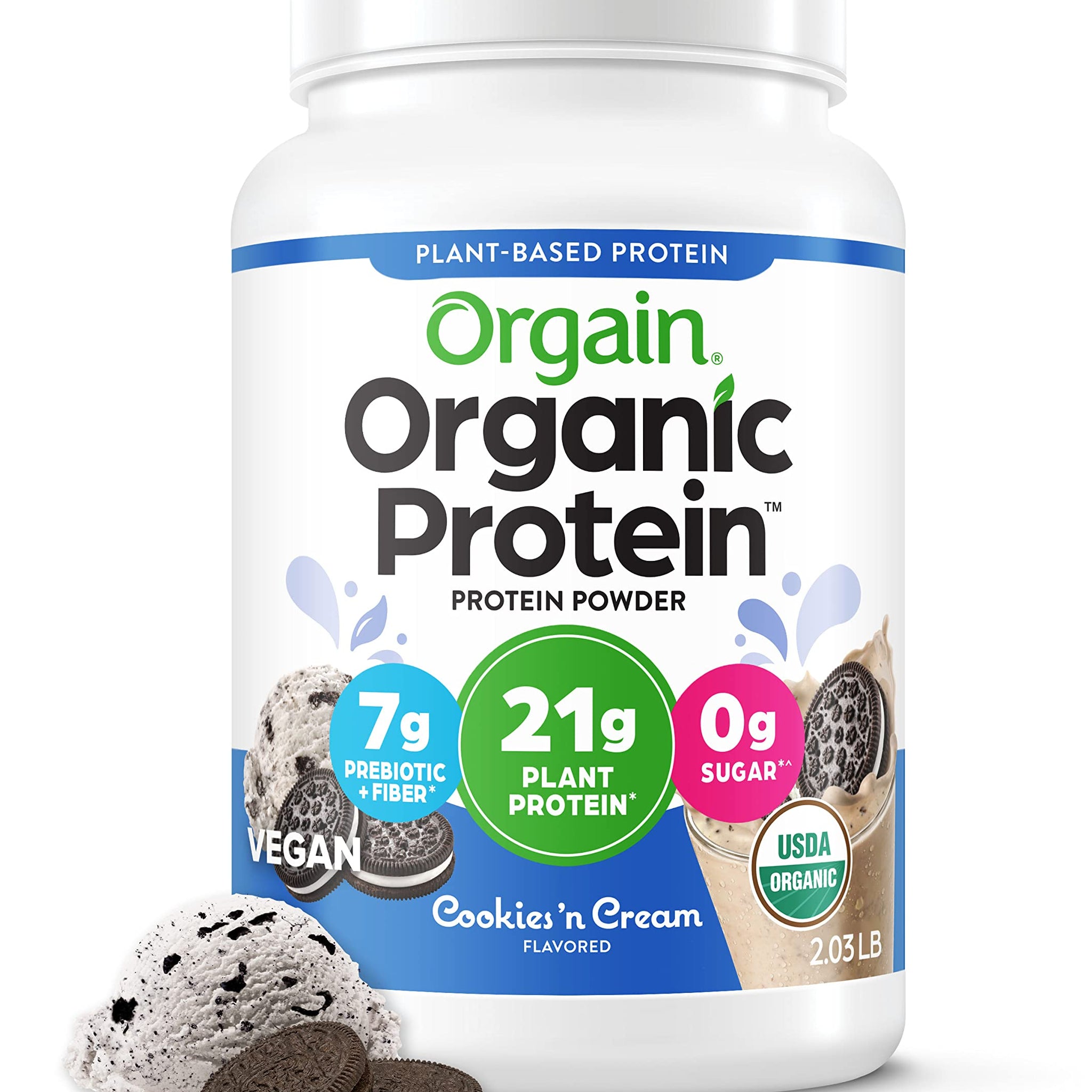 Orgain Organic Vegan Protein Powder, Cookies and Cream - 21g Plant Based Protein
