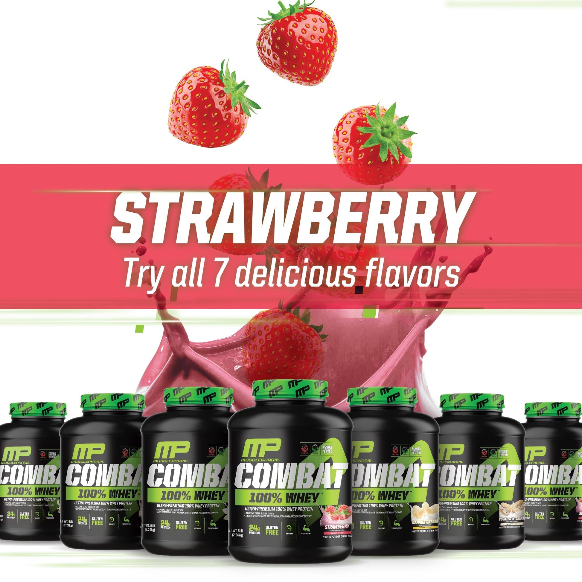 MusclePharm Combat 100% Whey Protein Powder, Strawberry Cream Flavor Muscle Pharm