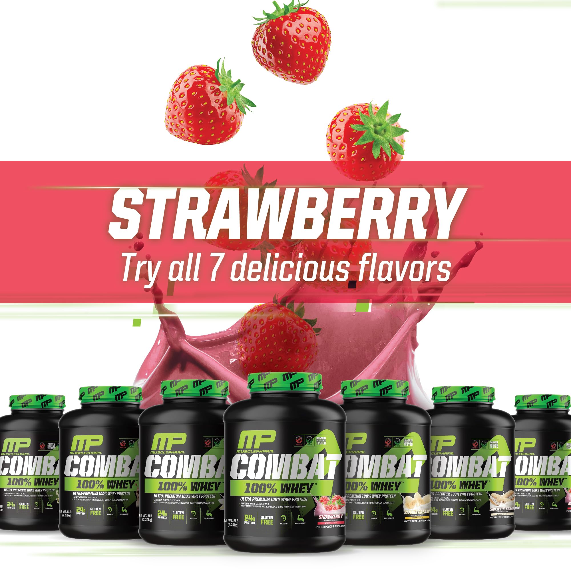 MusclePharm Combat 100% Whey Protein Powder, Strawberry Cream Flavor Muscle Pharm