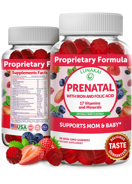 Prenatal Vitamins with Iron & Folic Acid - Proprietary Formula Pregnancy Multivitamin Gummies