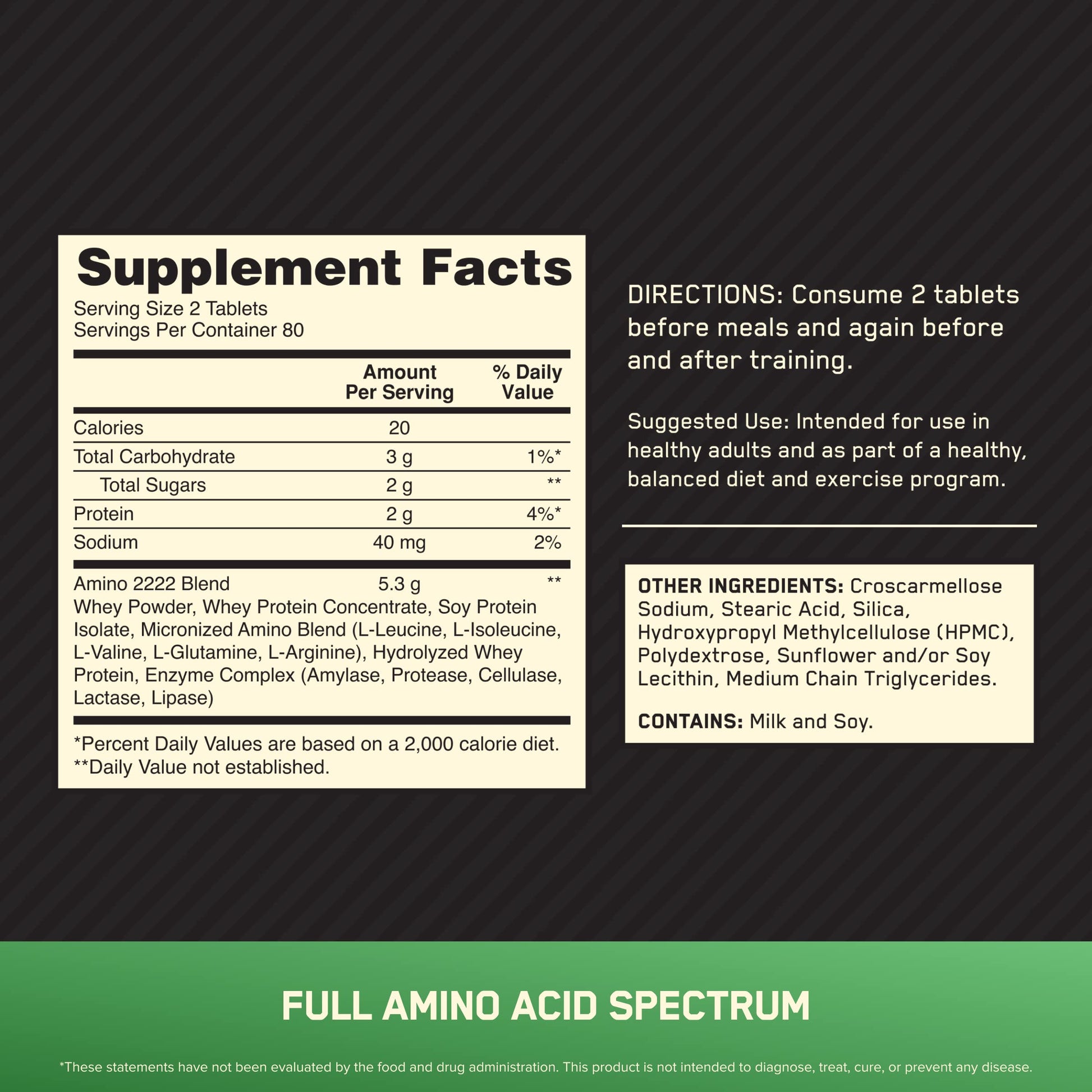 Optimum Nutrition Superior Amino 2222 Tablets, Complete Essential Amino Acids, EAAs Optimum Nutrition