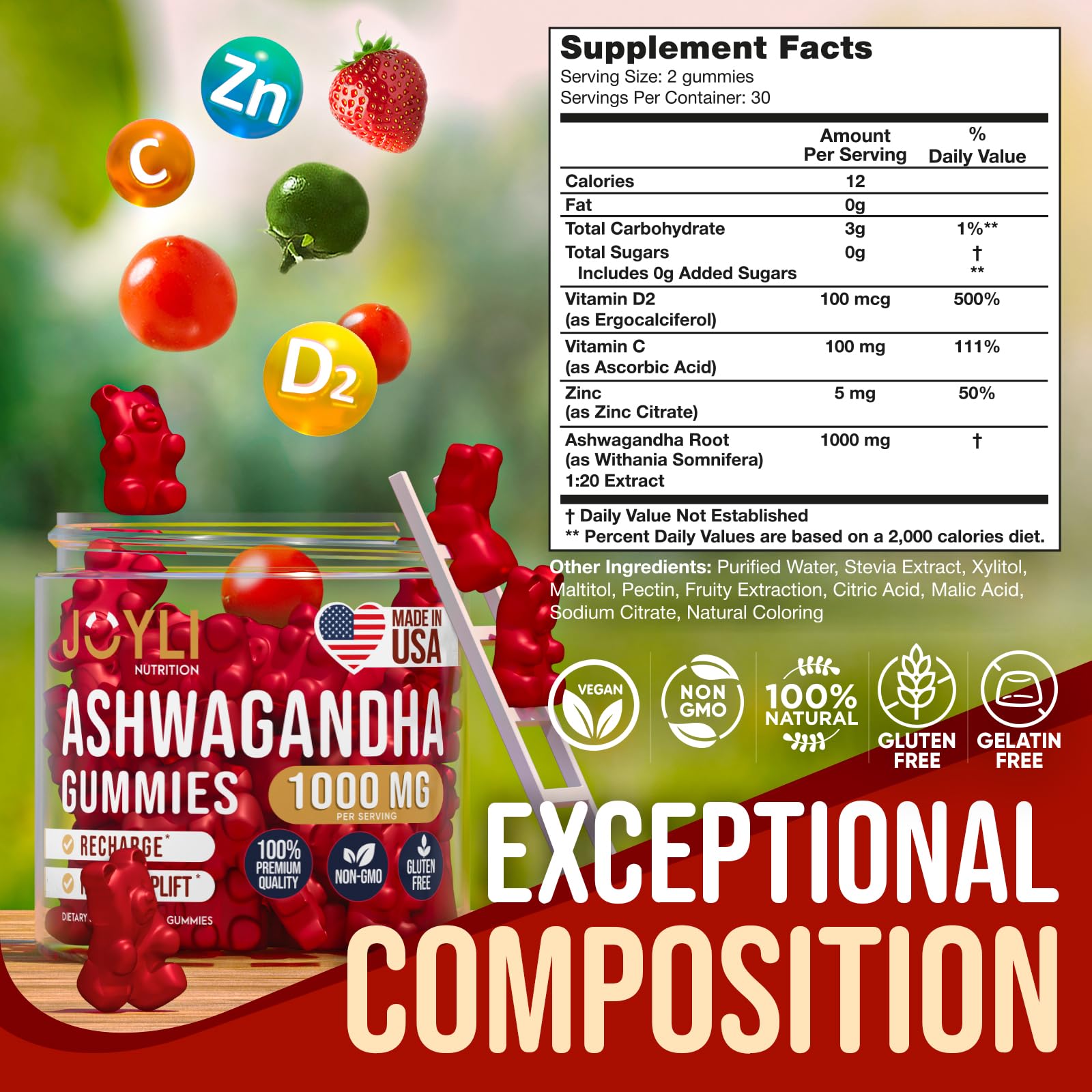 Ashwagandha Gummies for Women & Men - Natural Calm Gummies with Ashwagandha JOYLI Nutrition