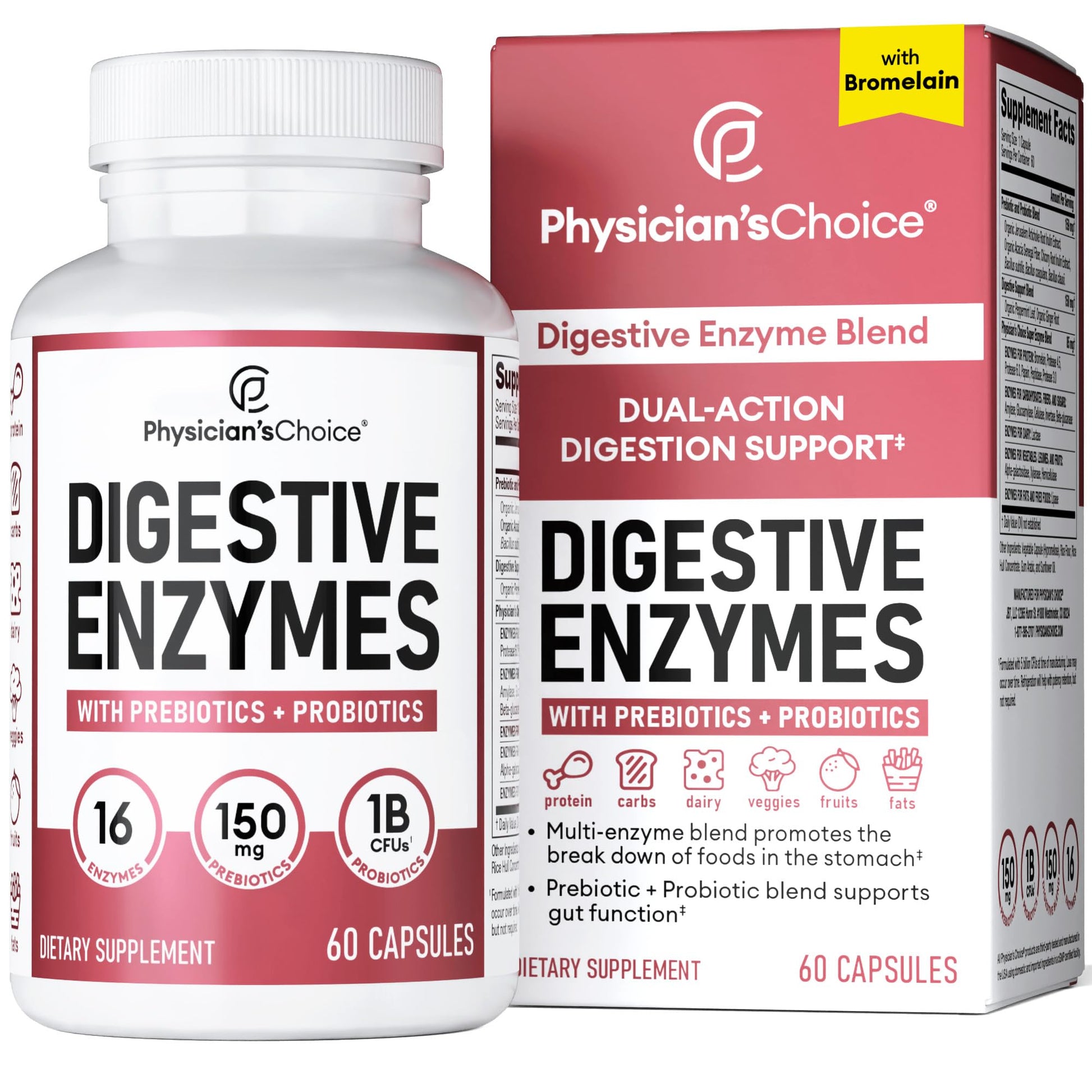 Physician's CHOICE Digestive Enzymes - Multi Enzymes, Bromelain, Organic Prebiotics
