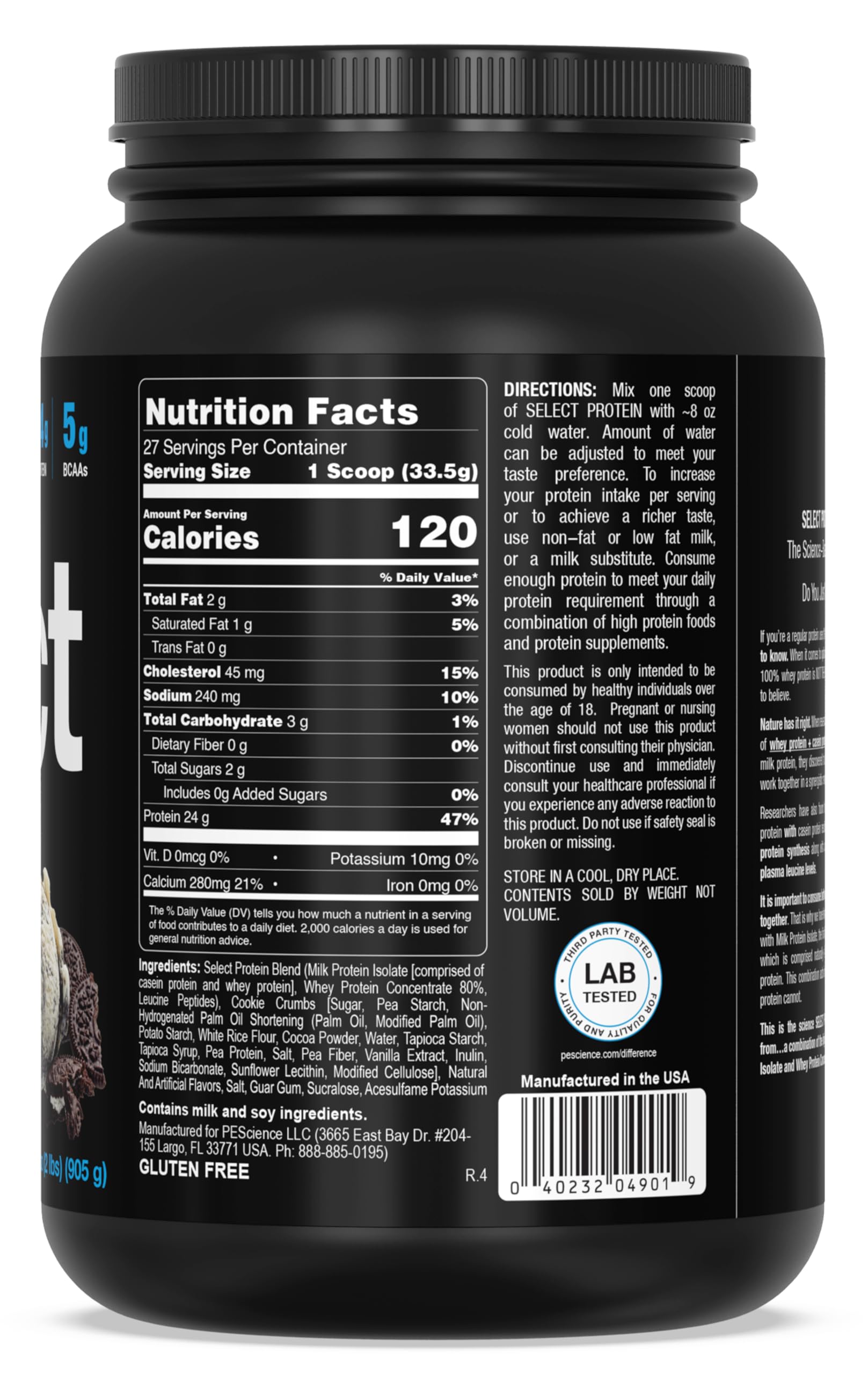 PEScience Select Protein, Cookies and Cream, 27 Serving, Premium Whey and Casein PEScience