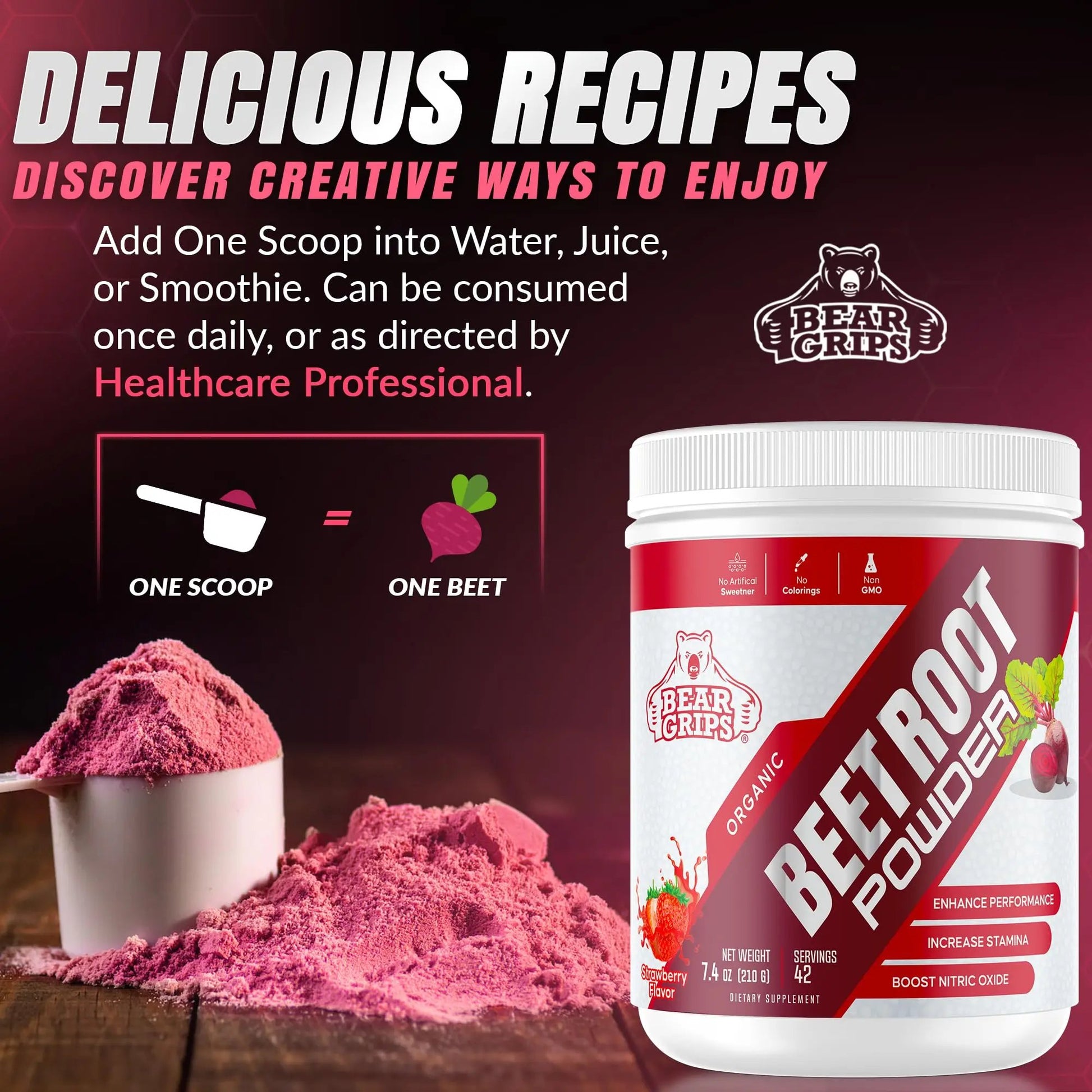 Organic Beet Root Powder - Nitric Oxide Supplement Super Food Beets Supplements Bear Grips