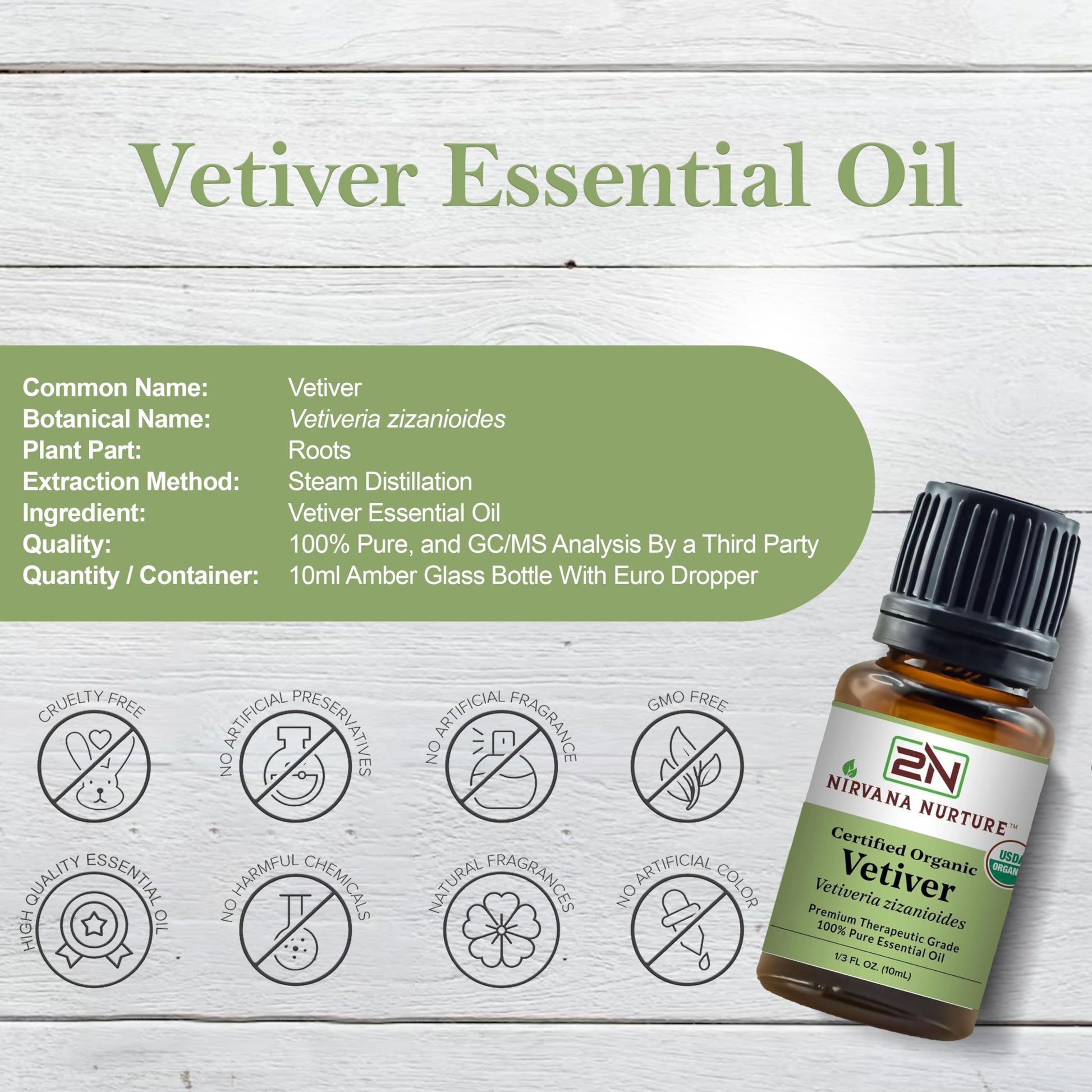 Nirvana Nurture Vetiver Essential Oil USDA Certified Organic 100% Pure Premium Therapeutic Grade Nirvana Nurture