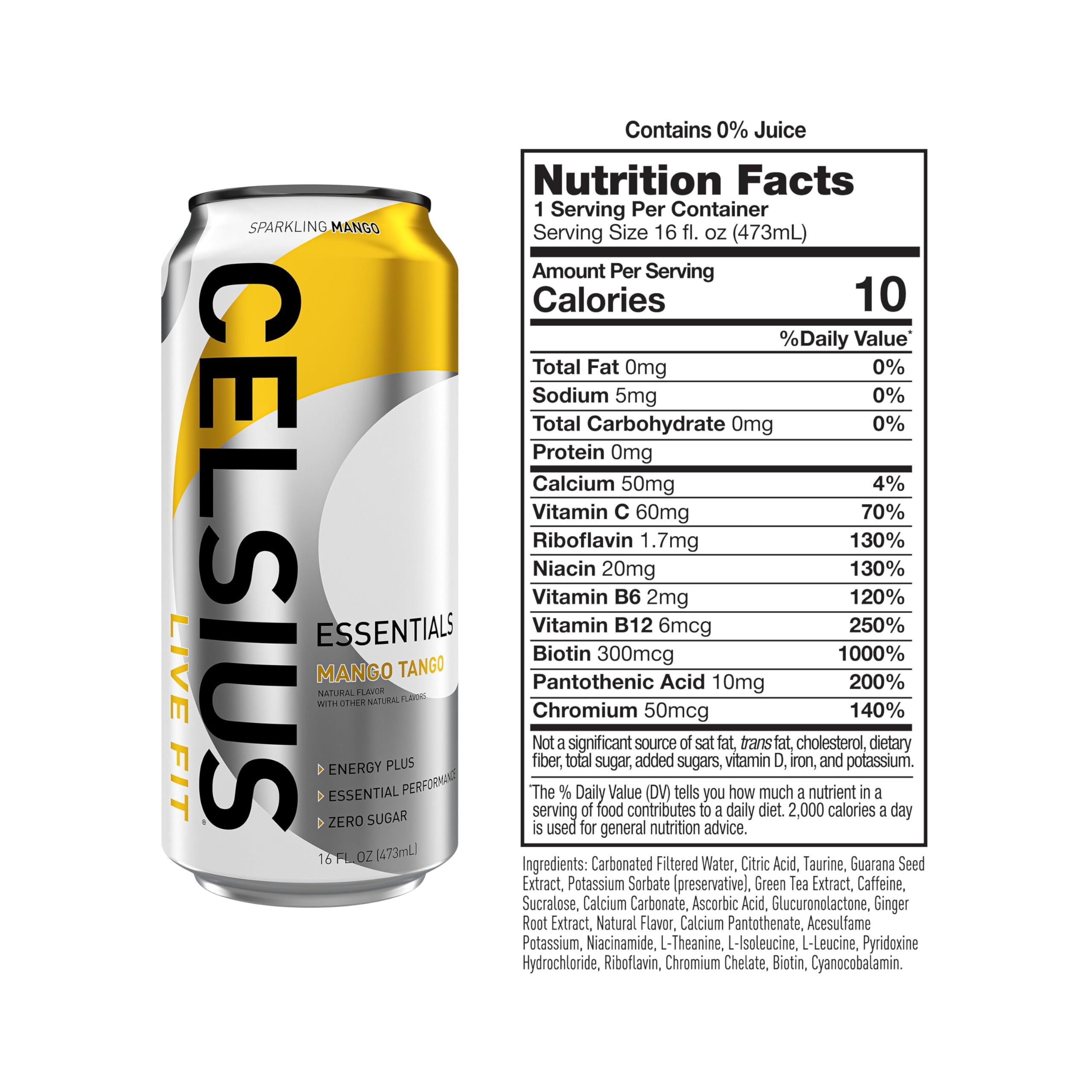 CELSIUS ESSENTIALS, Sparkling Mango Tango, Performance Energy Drink 16 Fl Oz CELSIUS