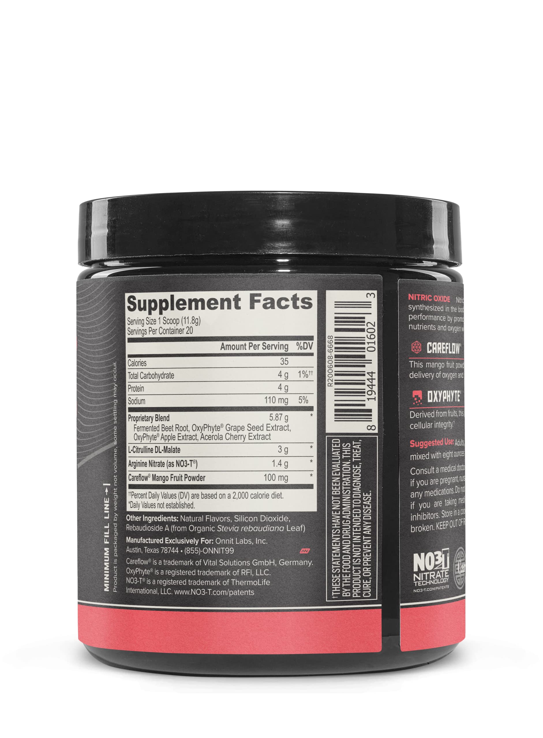 ONNIT Total Nitric Oxide - Caffeine Free Pre Workout Powder w/ Beet Root, L Arginine ONNIT