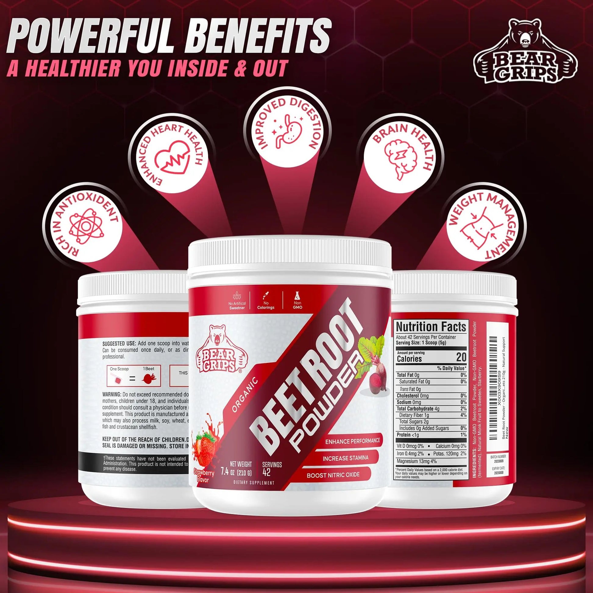 Organic Beet Root Powder - Nitric Oxide Supplement Super Food Beets Supplements Bear Grips