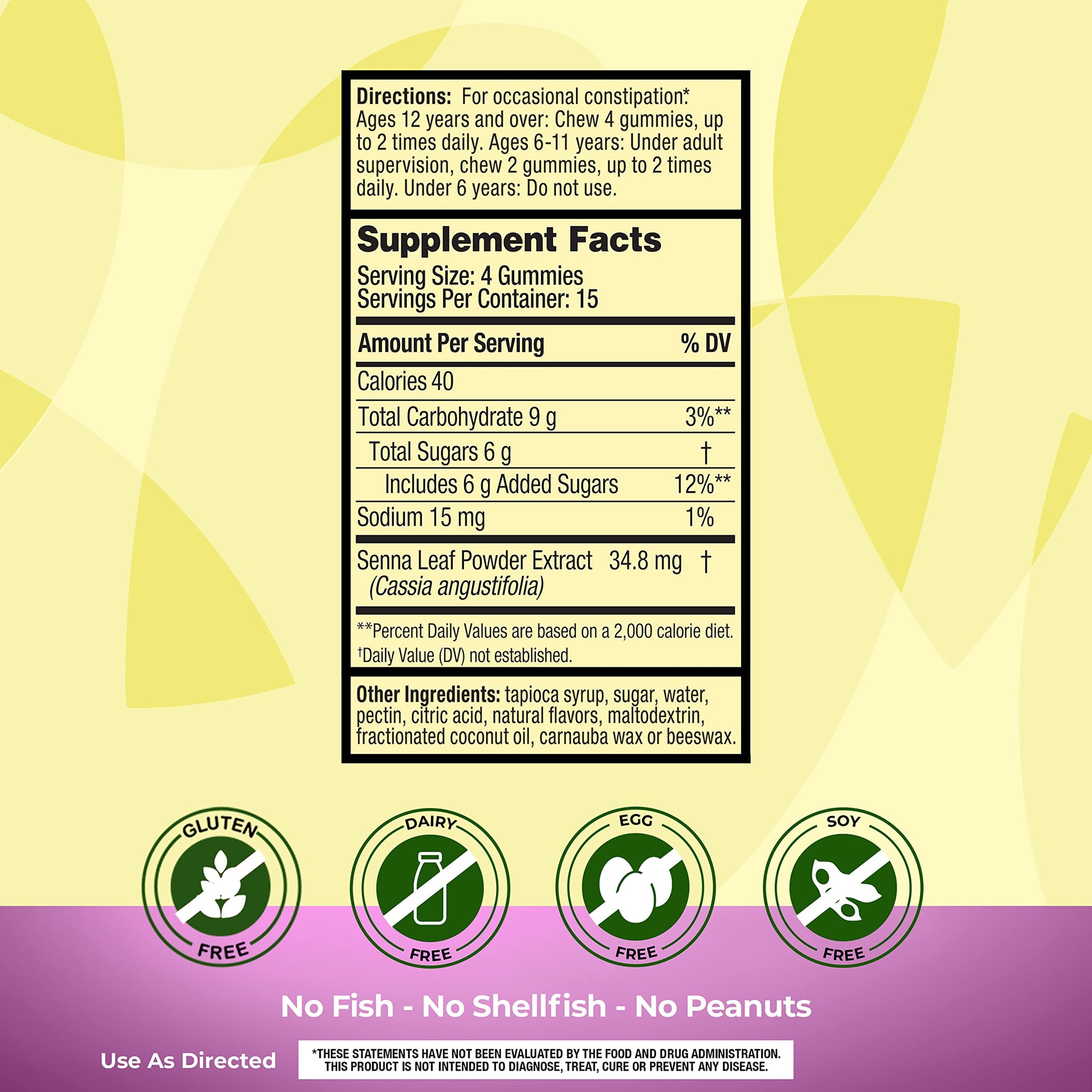 Senokot Dietary Supplement Laxative Gummies, Natural Senna Extract, Gentle, Overnight Relief Senokot