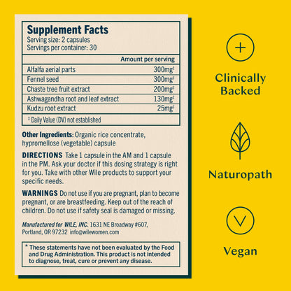 Wile Perimenopause Supplement for Women with Ashwagandha, Kudzu Root, Hops Extract