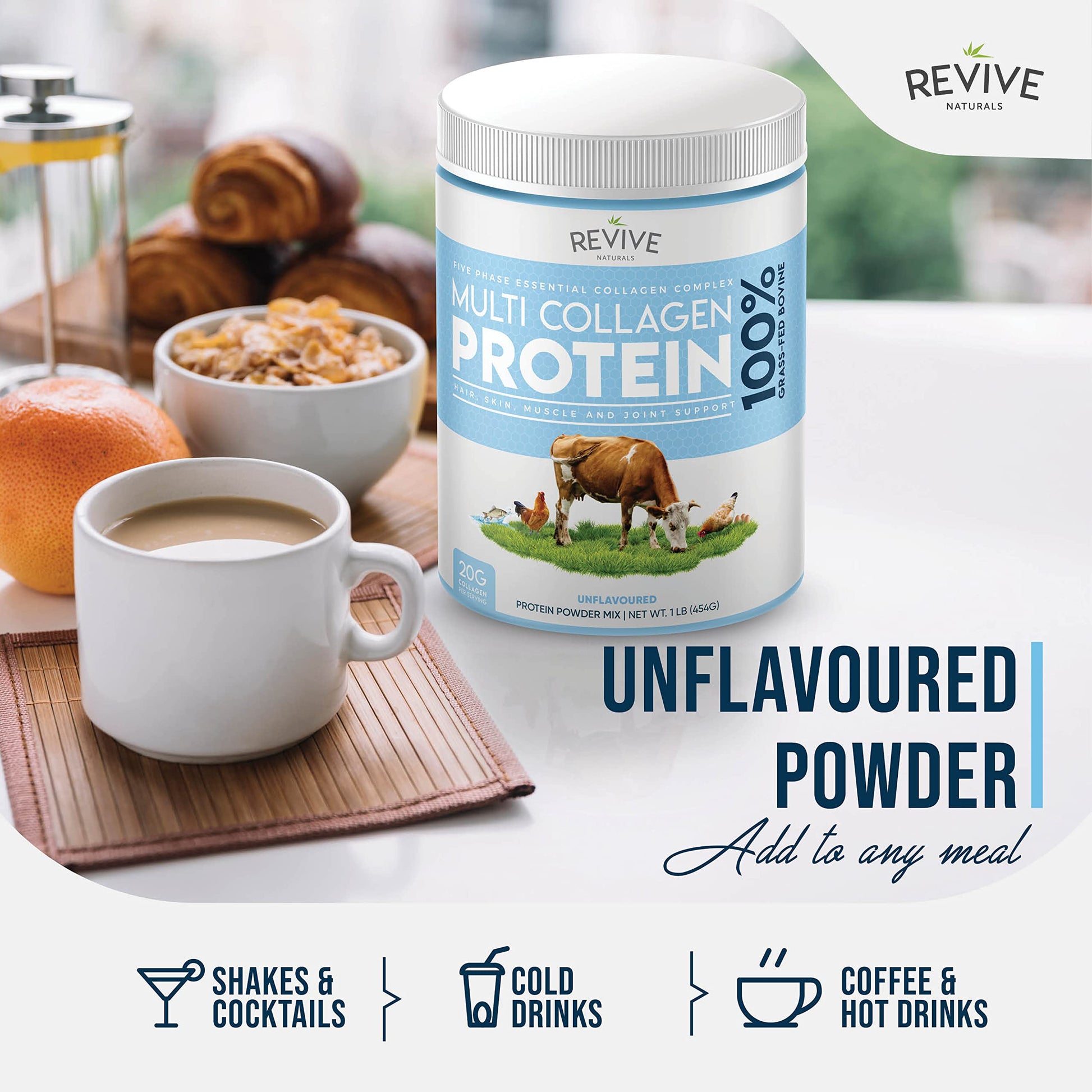 Revive Naturals Multi Collagen Hydrolyzed Protein Powder (16oz) - Types I, II, III, V & X Revive Naturals