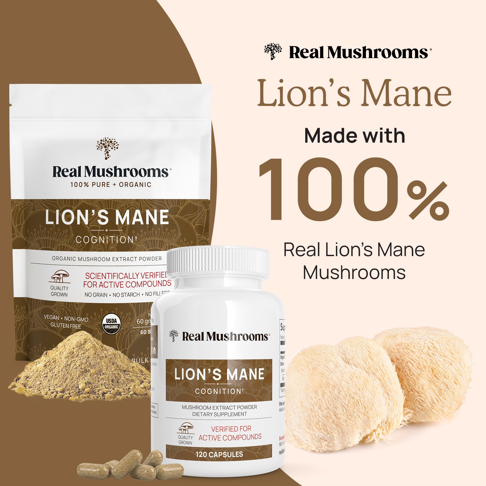 Real Mushrooms Lion’s Mane Powder - Organic Lions Mane Mushroom Extract Real Mushrooms