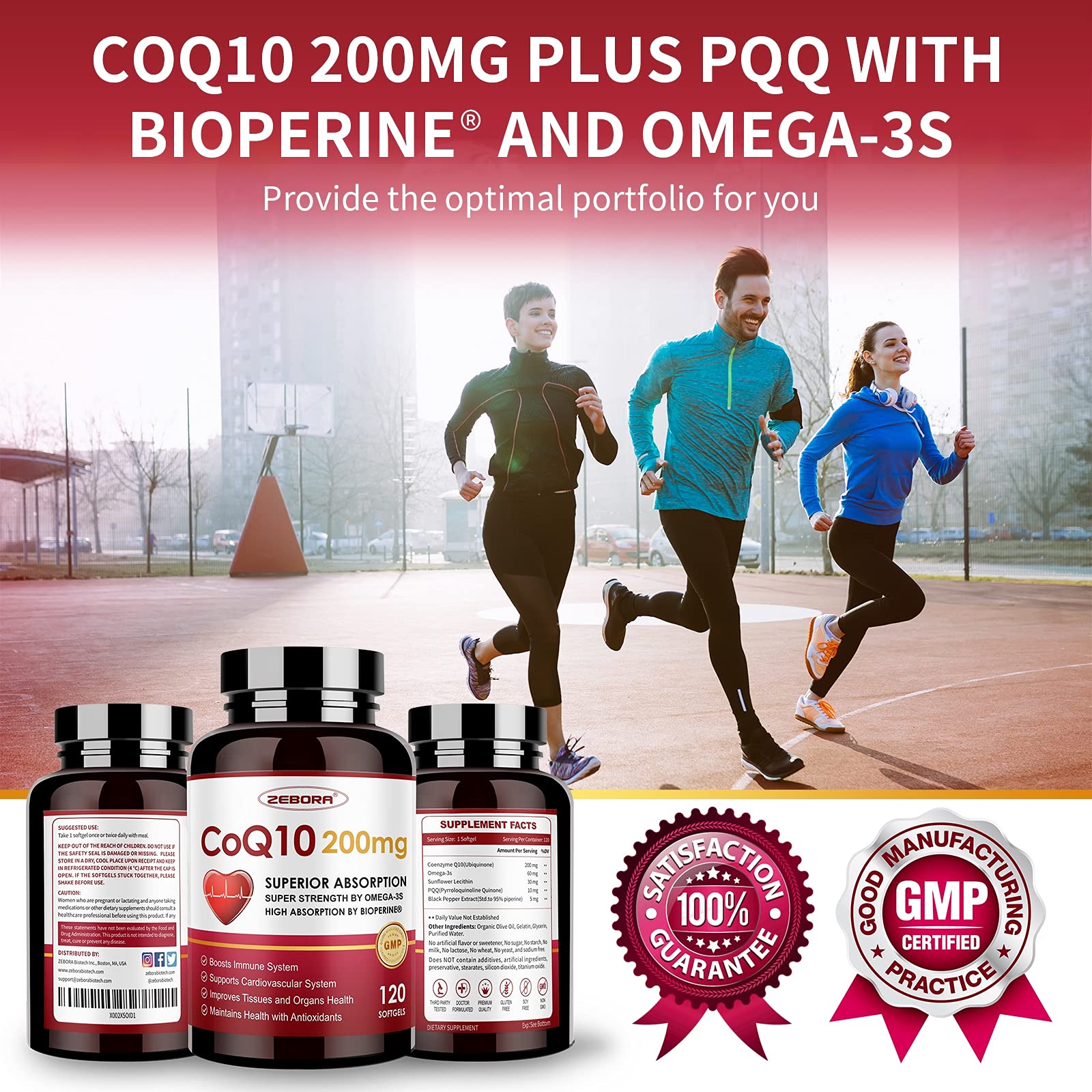 CoQ10-200mg-Softgels with PQQ, BioPerine & Omega-3, 120 Servings Coenzyme Q10 ZEBORA