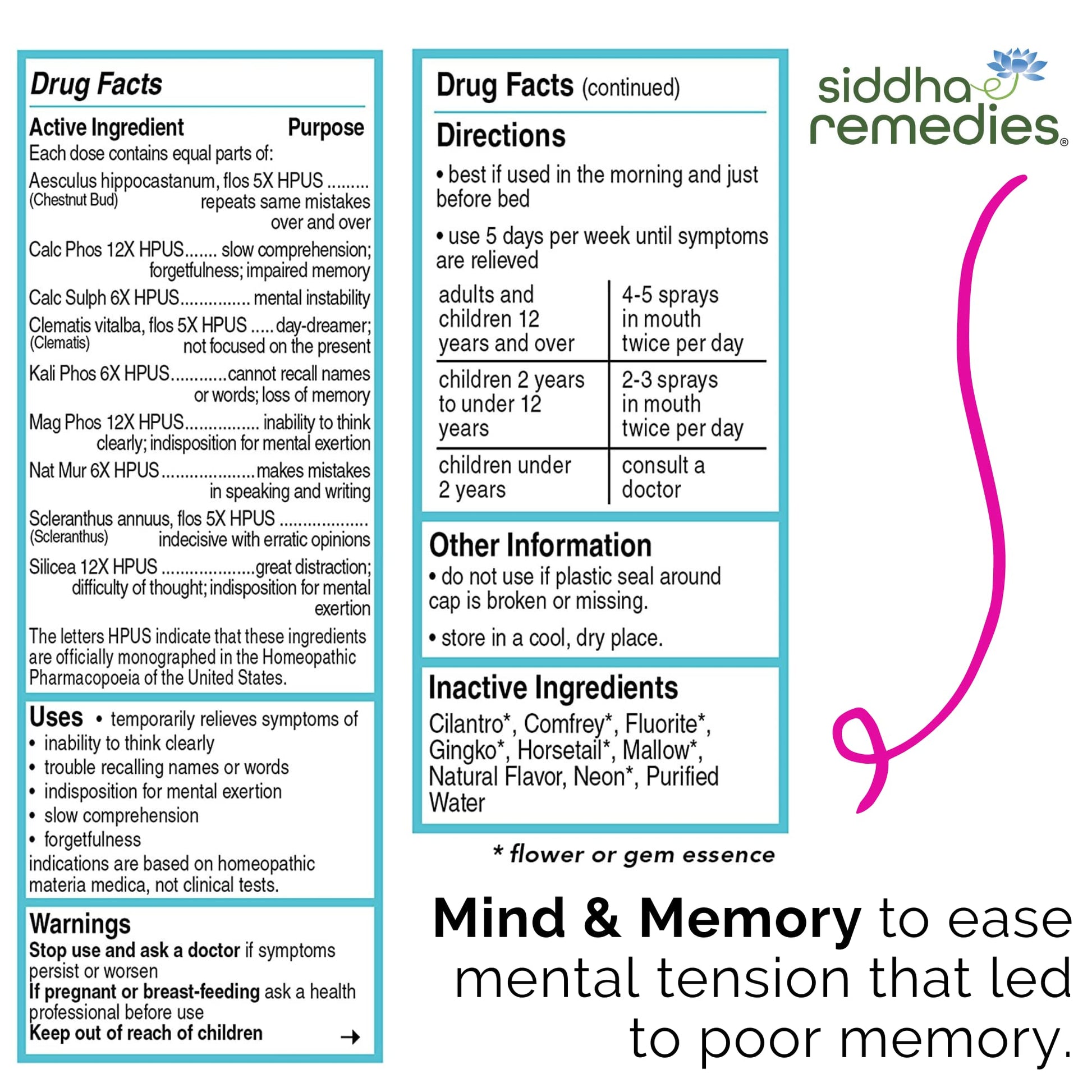 Siddha Remedies Mind & Memory Spray for Apathy, Indifference & Low Focus Siddha