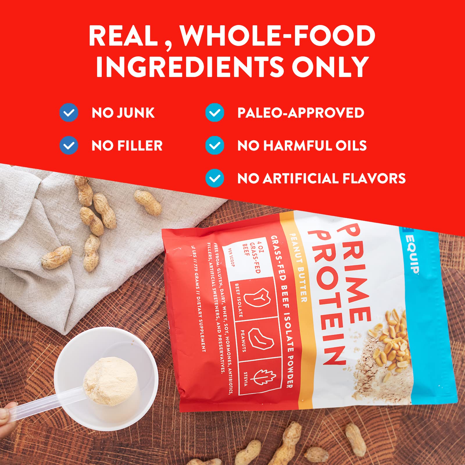 Equip Foods Prime Protein - Grass Fed Beef Protein Powder Isolate - Paleo and Keto Friendly Equip