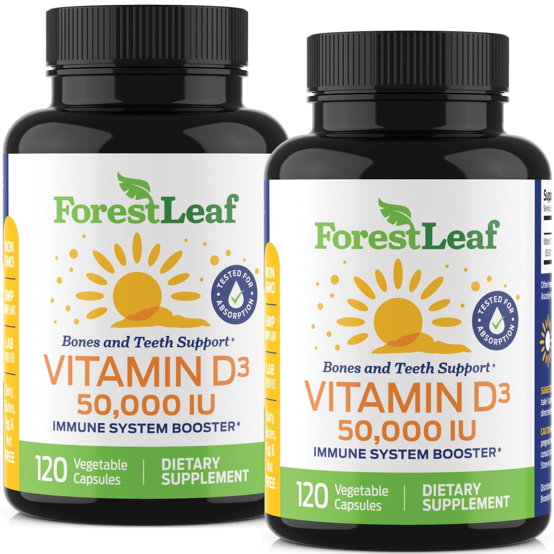 ForestLeaf - Vitamin D3 IU Weekly Supplement - (50,000 IU - 120 Count - 2 Pack)