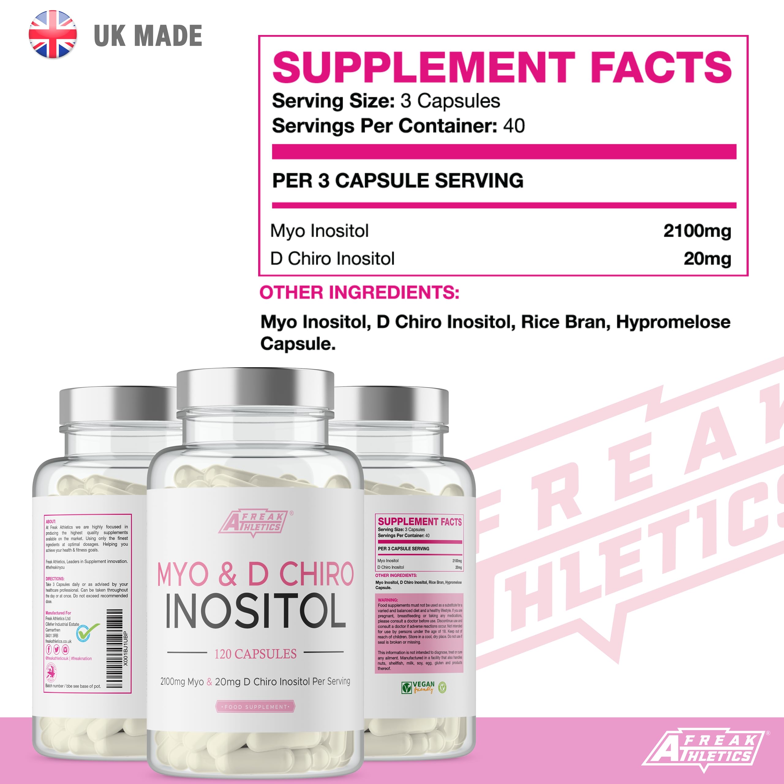Myo-Inositol & D Chiro Inositol - Supports Women with PCOS -120 Capsules - Promotes Freak Athletics