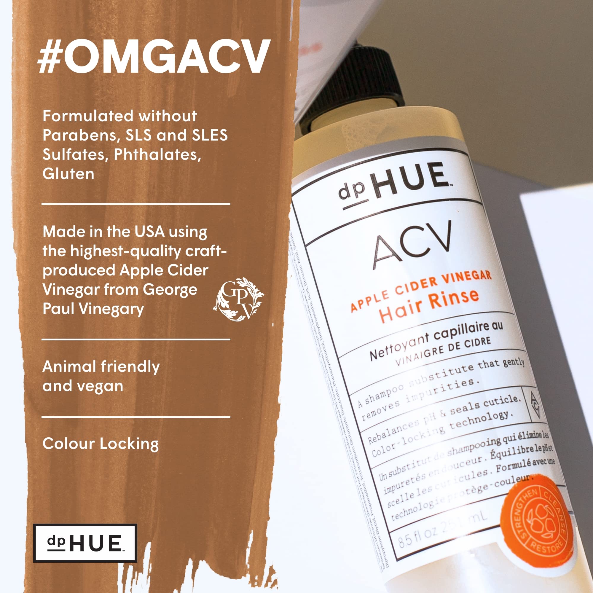 dpHUE Apple Cider Vinegar Hair Rinse, 8.5 oz - Shampoo Alternative & Scalp Cleanser dpHUE