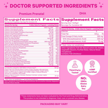 Pink Stork Premium Prenatal Duo: Premium Prenatal Vitamin + DHA, Prenatal Probiotics for Women