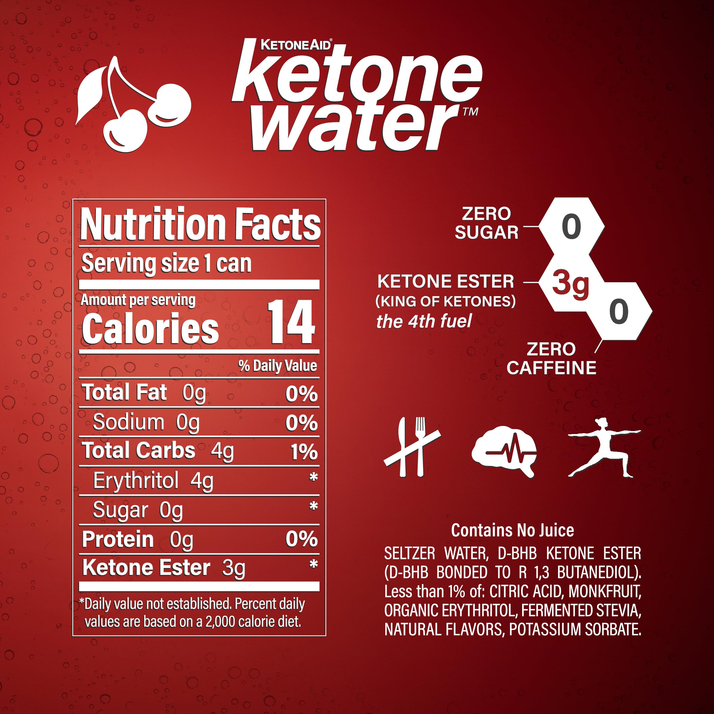 KetoneWater | Functional Sparkling Water w/Ketone Ester (3 Grams) | Black Cherry Flavor KetoneAid