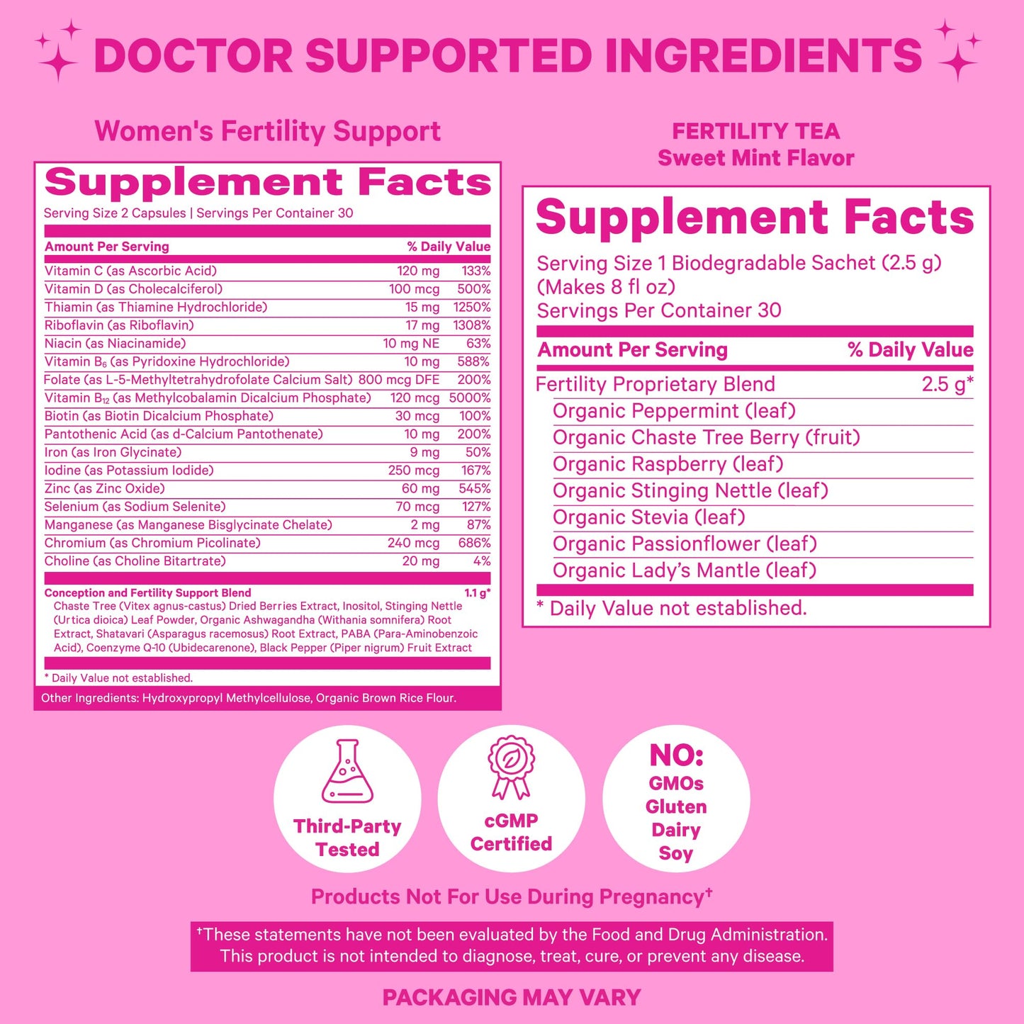 Pink Stork Fertility Bundle - Conception Tea and Supplements for Women, Prenatal Vitamins