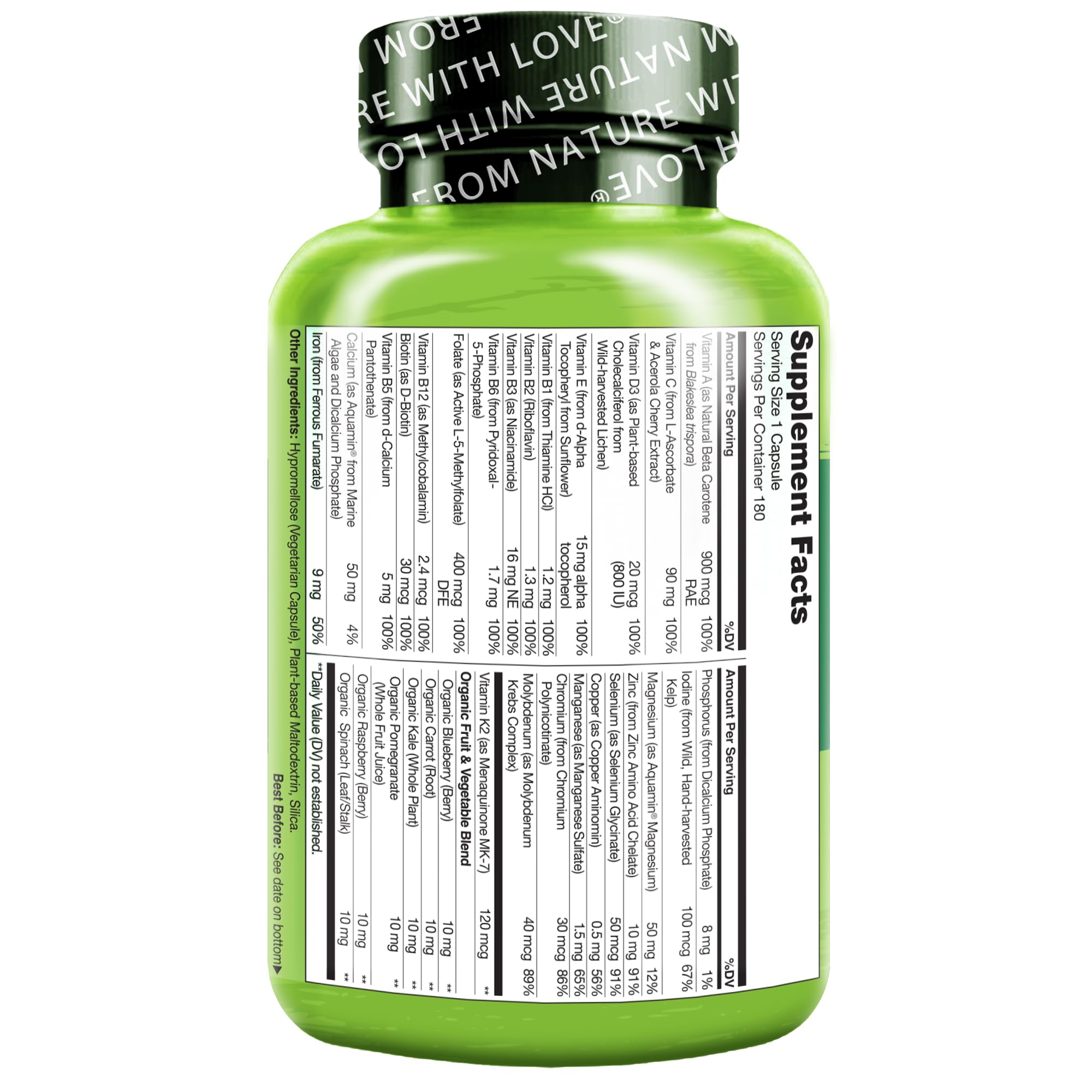 NATURELO One Daily Multivitamin for Women - Energy Support - Whole Food Supplement NATURELO